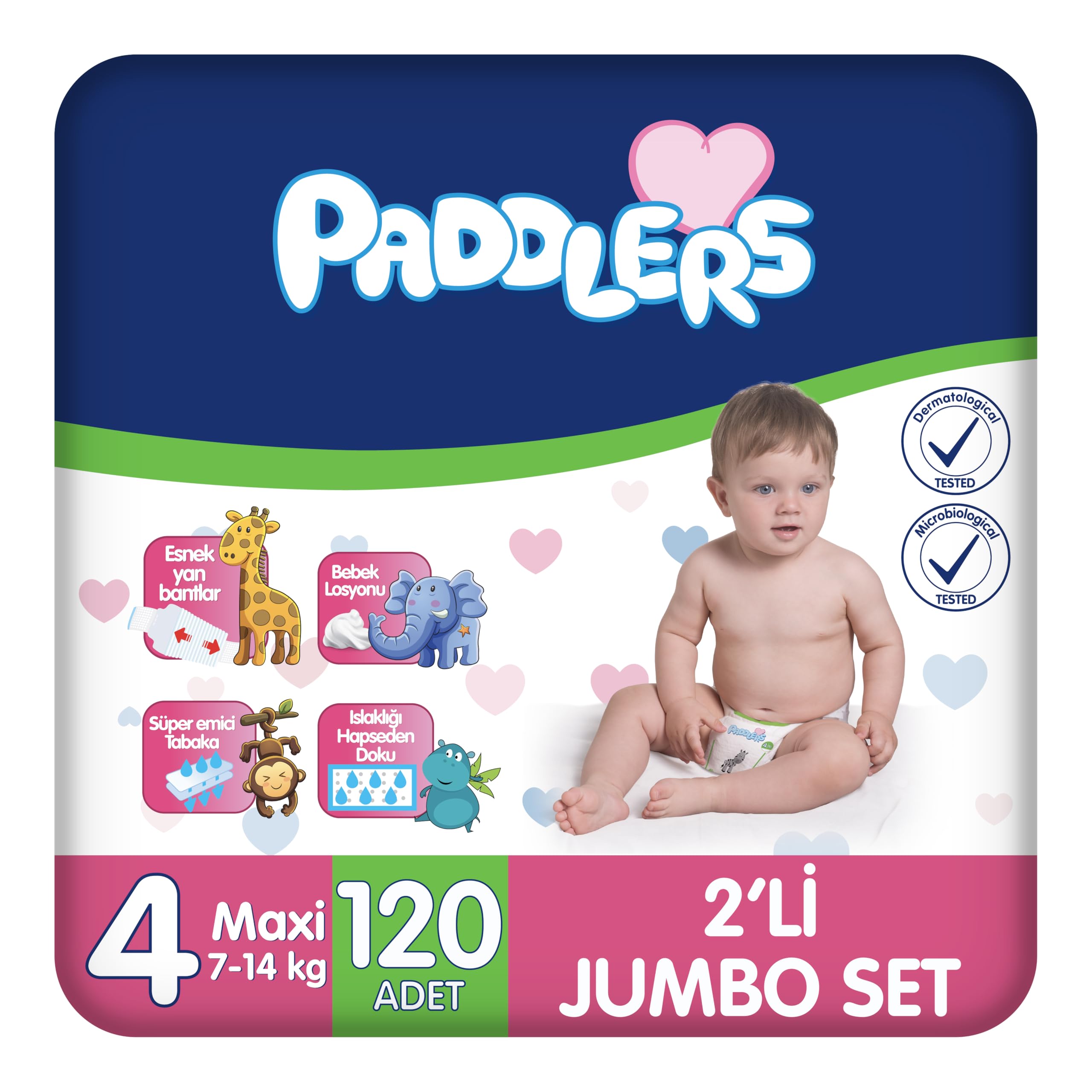 Paddlers Bebek Bezi 4 Numara Maxi (7-14 Kg) 120 Adet – 2’li Jumbo Set