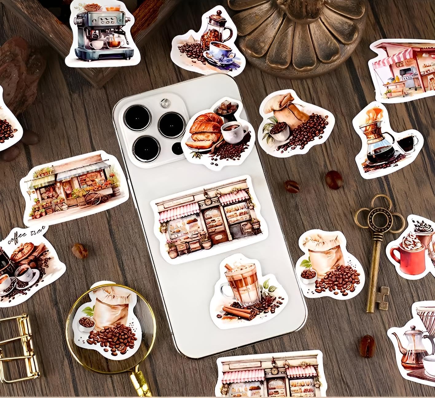 Italian Coffee Stickers Small Cute, Cute Espresso Latte Cappuccino Stickers, Italian Cafe Coffee Aesthetic for Scrapbook Planner Notebook, 30 pcs Boxed (Peninsula Cafe)