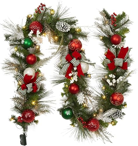 Guirnalda de Navidad de 9 pies con 40 luces LED, guirnaldas de Navidad preiluminadas para puerta delantera, decoración de Navidad con adornos de