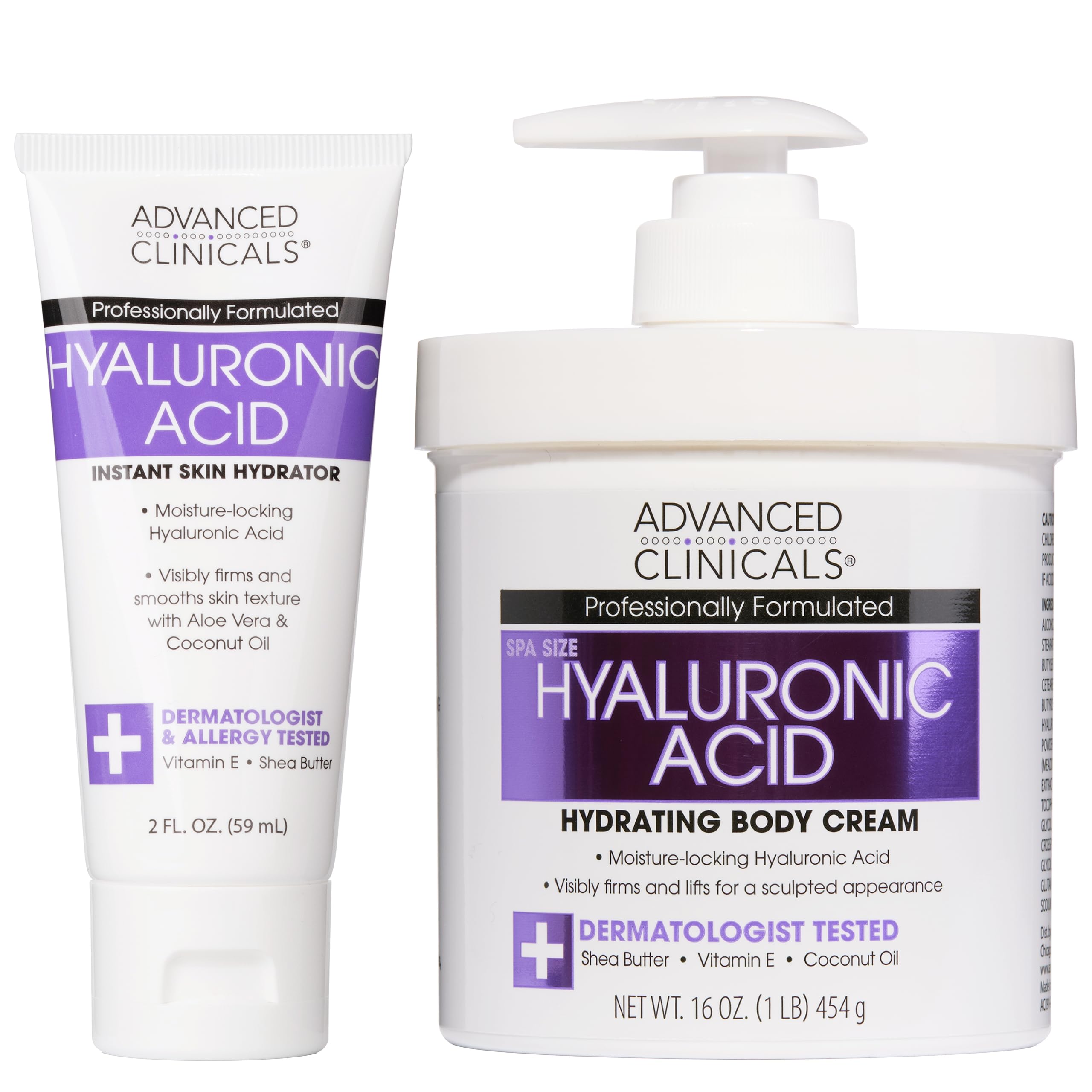 Advanced Clinicals Hyaluronic Acid Moisturizer Body Cream W/Vitamin E | Hydrating Cream & Body Lotion For Women & Men To Help Improve Look of Wrinkles, Dry Skin, Crepey Looking Skin, W/Travel Size