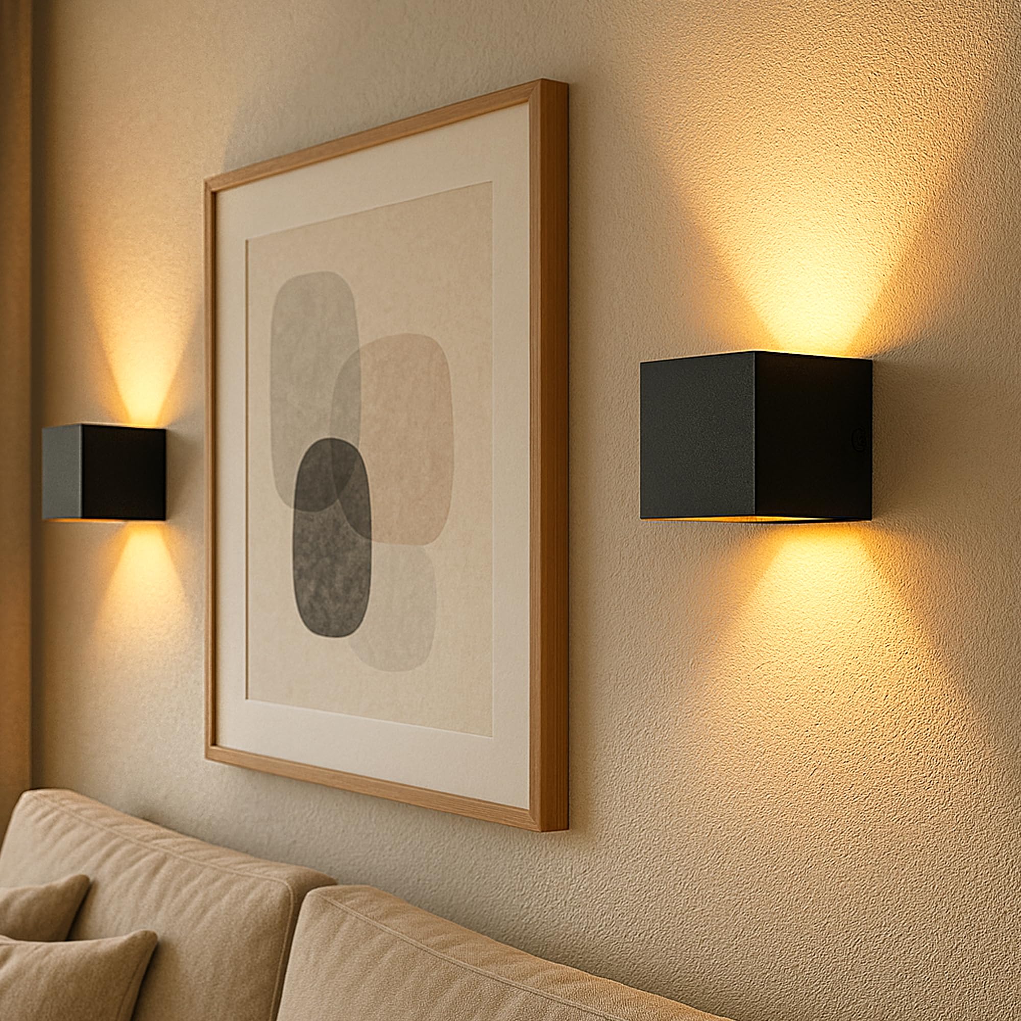 SSC-LUXon EPITA Wandleuchte 2 Stück Innen schwarz-gold Up & Down G9 | Zwei moderne Wandlampen schwarz mit goldenem Innenschirm - Up-Down-Licht für Flur, Treppenhaus & Schlafzimmer, G9-Fassung