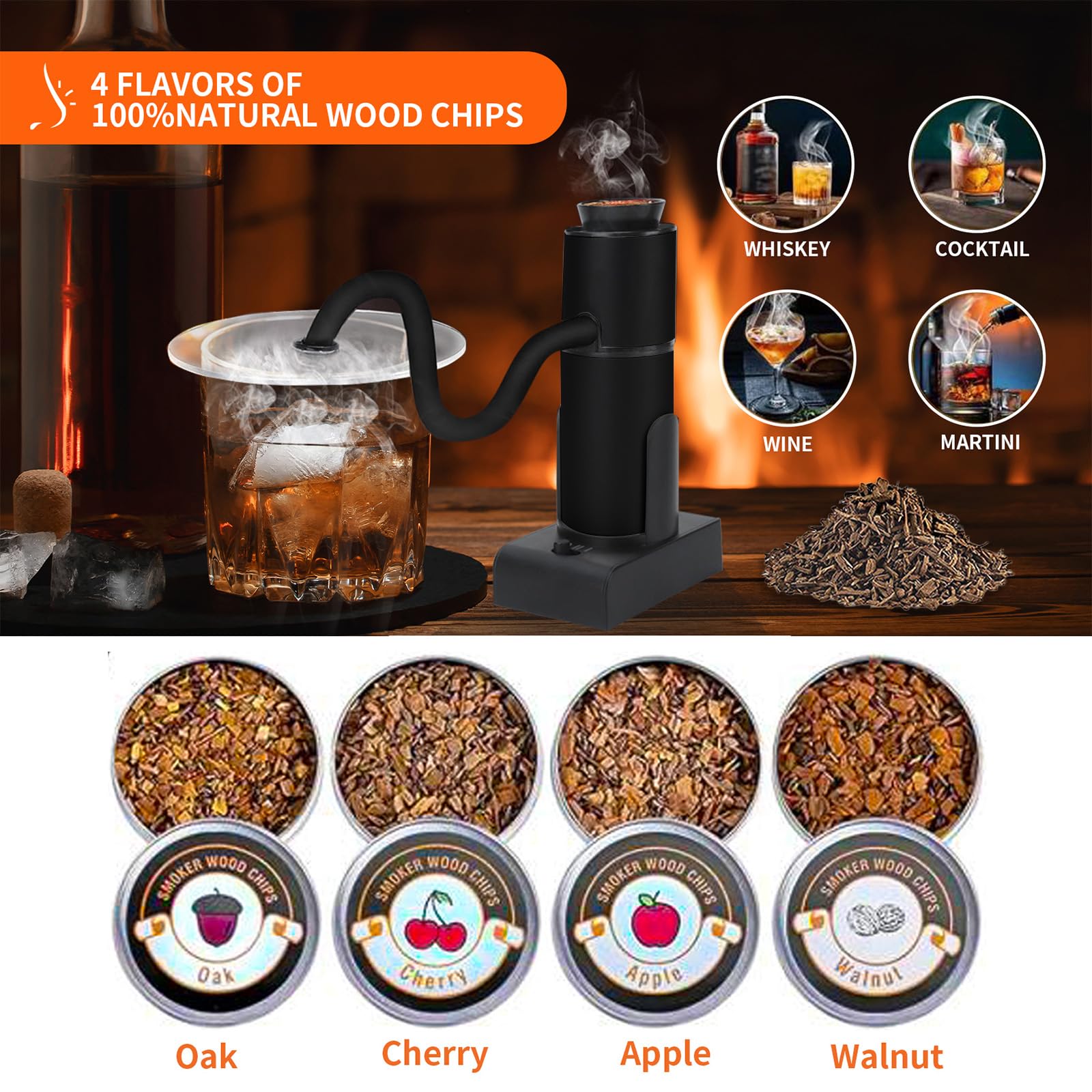 Affumicatore portatile a freddo con 4 tipi di trucioli di legno, affumicatore da cucina per sous vide carne, salmone, cocktail, formaggio, barbecue, ideale per feste in giardino