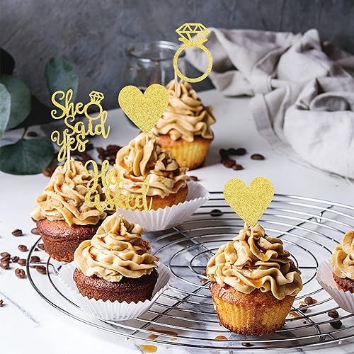 Miniatura 7 de 24 piezas de adornos para cupcakes con anillo de corazón con purpurina para despedida de soltera, boda, compromiso, despedida de soltera, despedida
