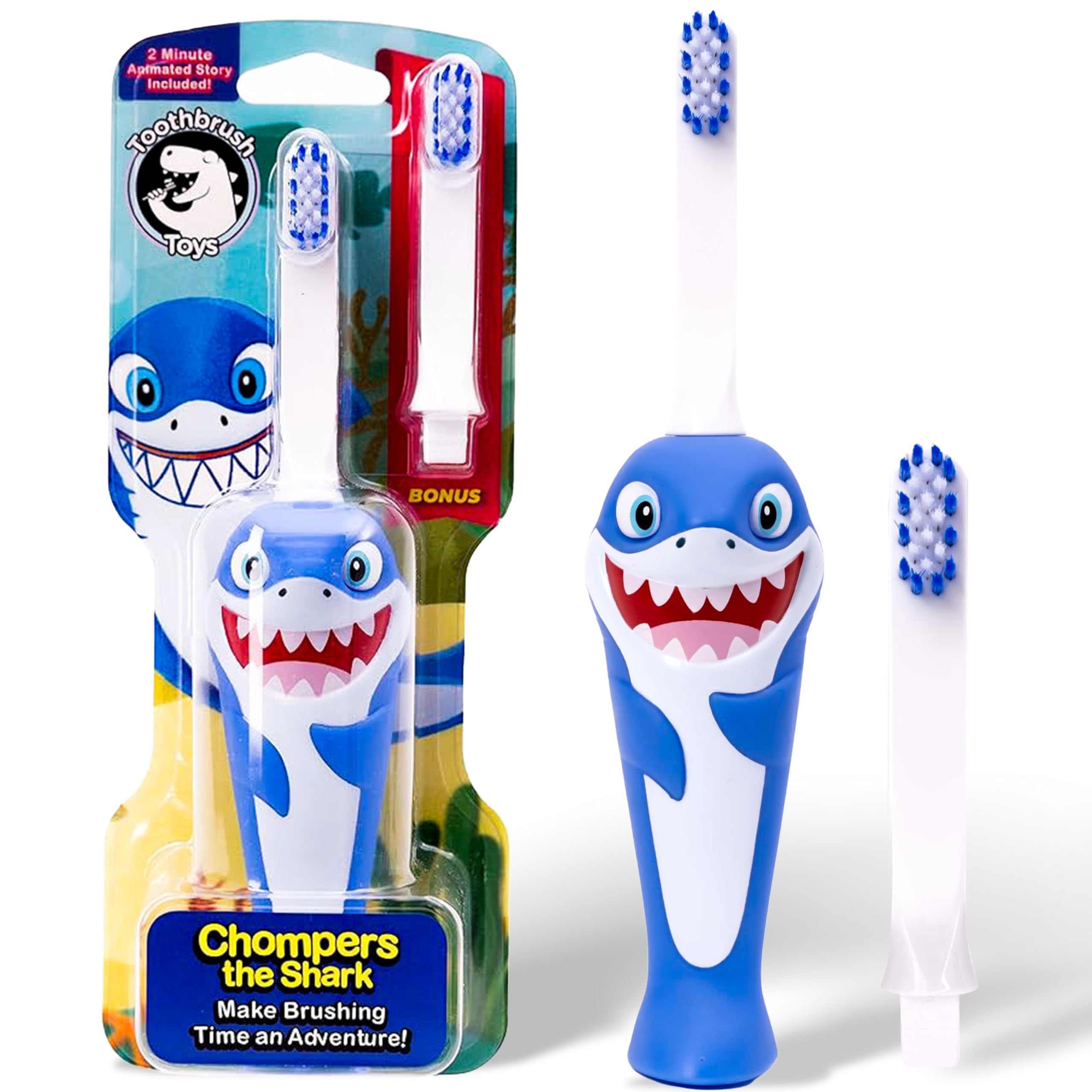Kids Soft Bristle Shark Toothbrush for Ages 2+, Gentle and Cute Toothbrush for Children with Replaceable Brush Head, Ergonomic Handle Kids Brush for