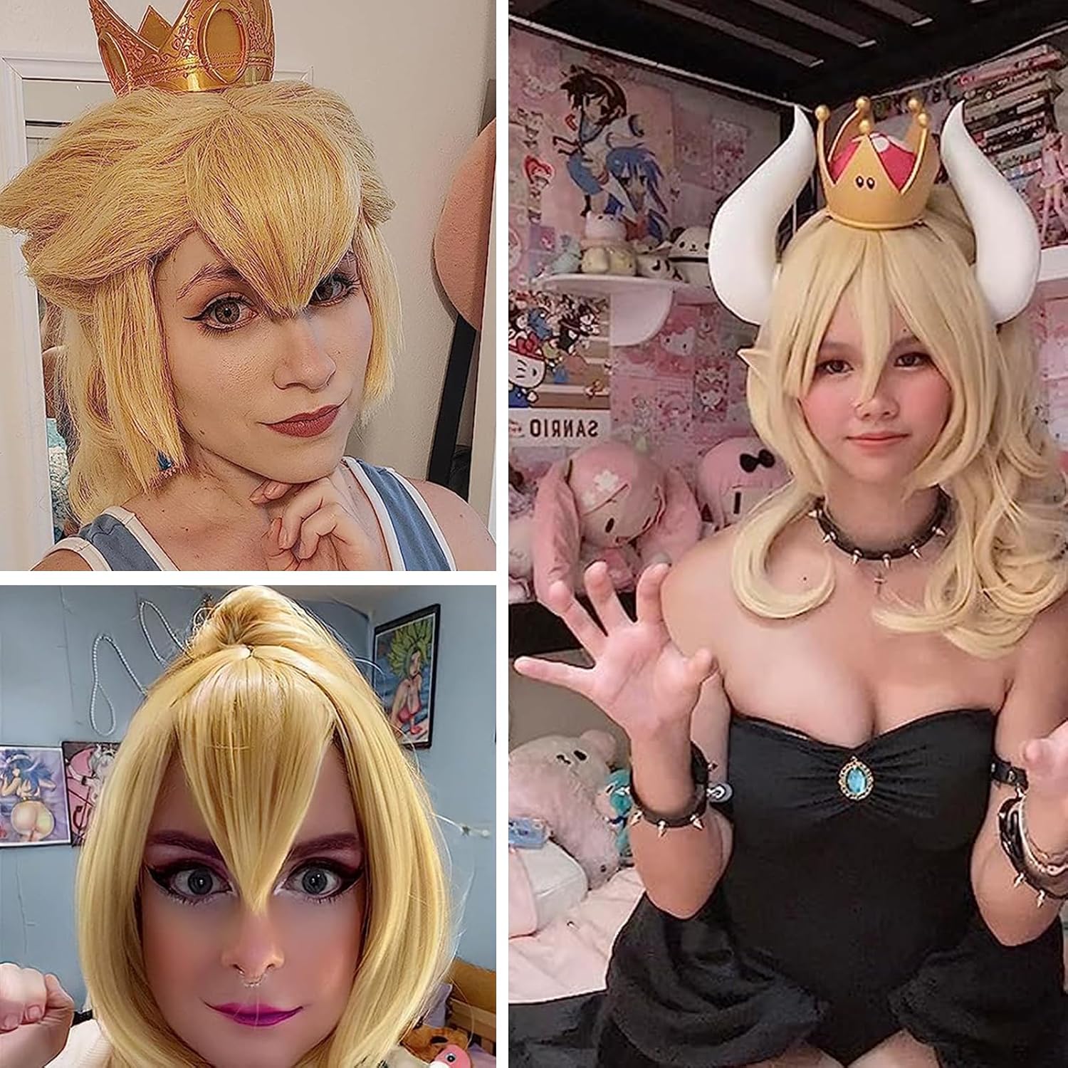 SL Wavy Blonde Ponytail Wig for Jean Cosplay,Golden Princess Hair Wigs with Pigtails Bangs + Wig Cap for Halloween Peach Costume - Image 2