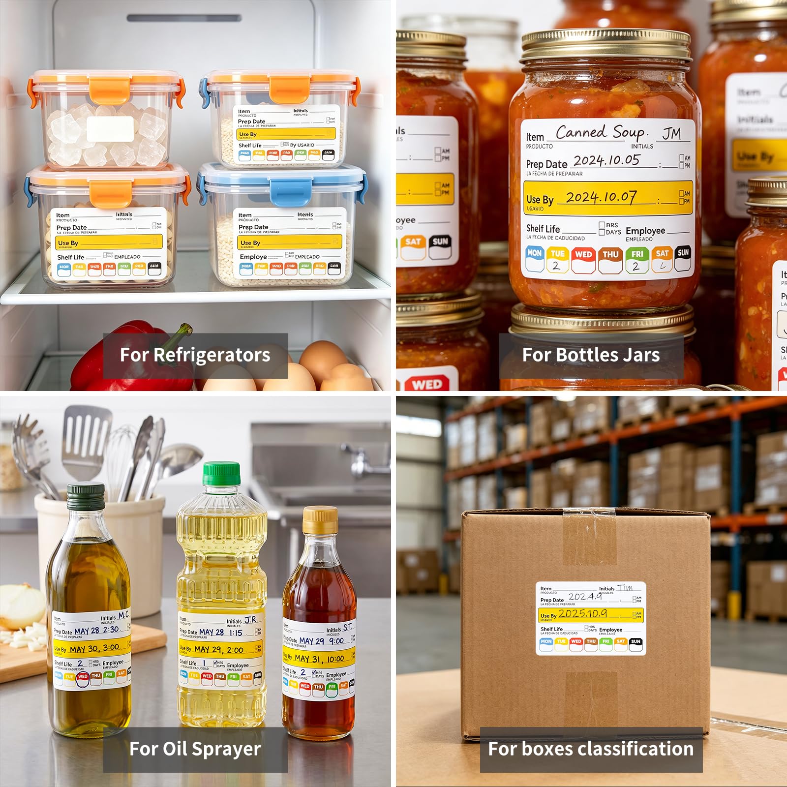 5 rotoli da 1500 etichette rimovibili per alimenti, 5 x 7,6 cm adesivi per data per congelatore, etichette impermeabili per conservazione alimenti per frigorifero, contenitori per alimenti