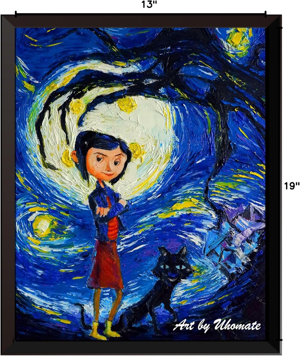 Uhomate Coraline and Cat Vincent Van Gogh Starry Night Posters Home Canvas Wall Art Print Poster Baby Gift Nursery Decor Living Room Wall Decor A130 (13X19)