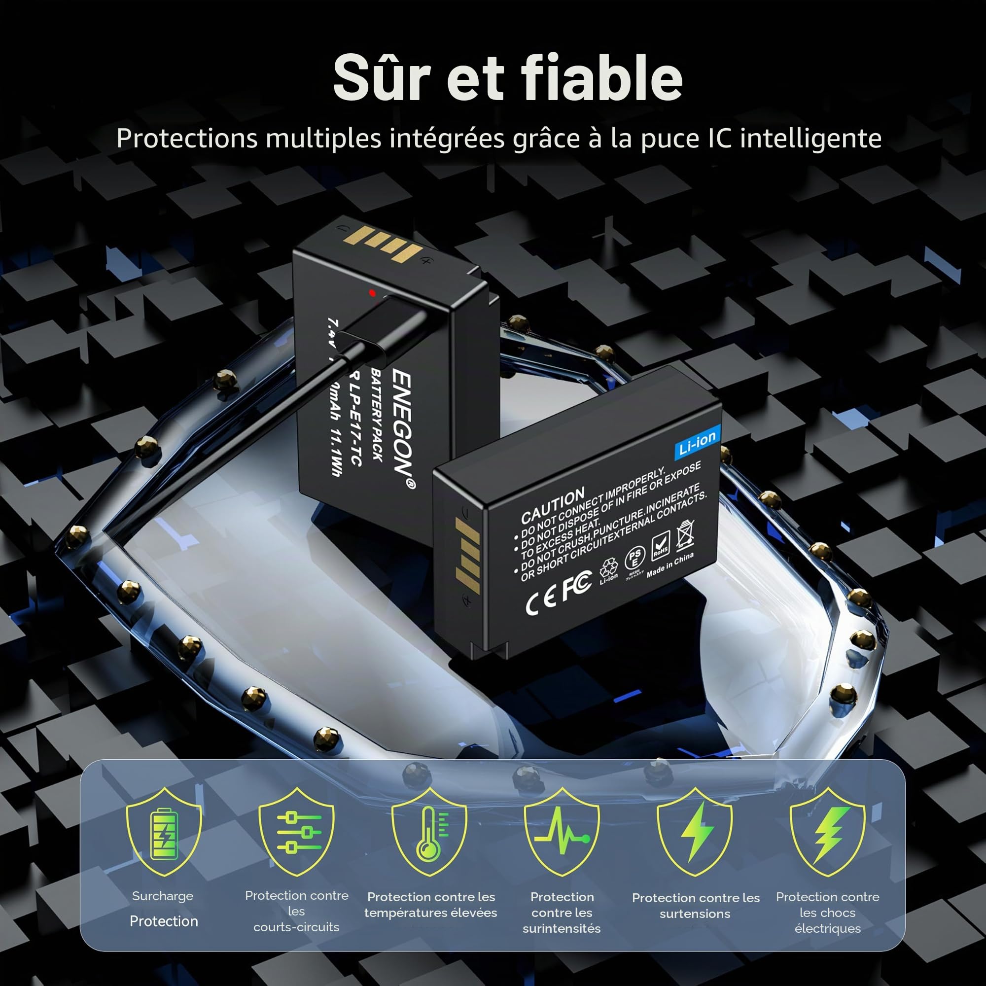 ENEGON LP-E17 Type C Batteries à Charge directe 1500 mAh pour Canon Rebel SL2, T6i, T6s, T7i, EOS R10, R8, RP, R50,R100, EOS M3, M5, M6, EOS 200D, 250D, 77D, 750D, 760D, 800D, 8000D, Kiss X8i, RP