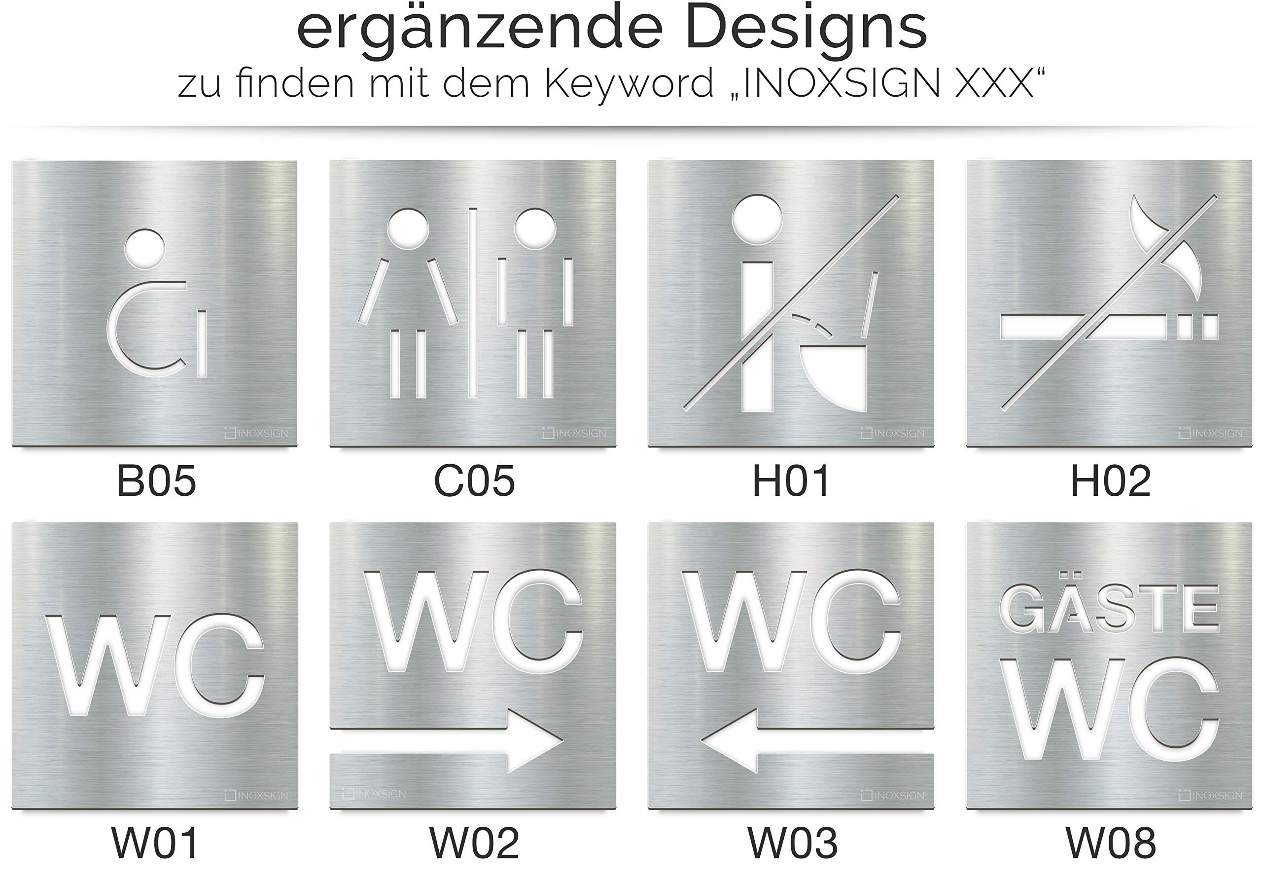 Edelstahl WC-Schilder Set - selbstklebend & pflegeleicht - Design Toiletten-Schilder T-05-E