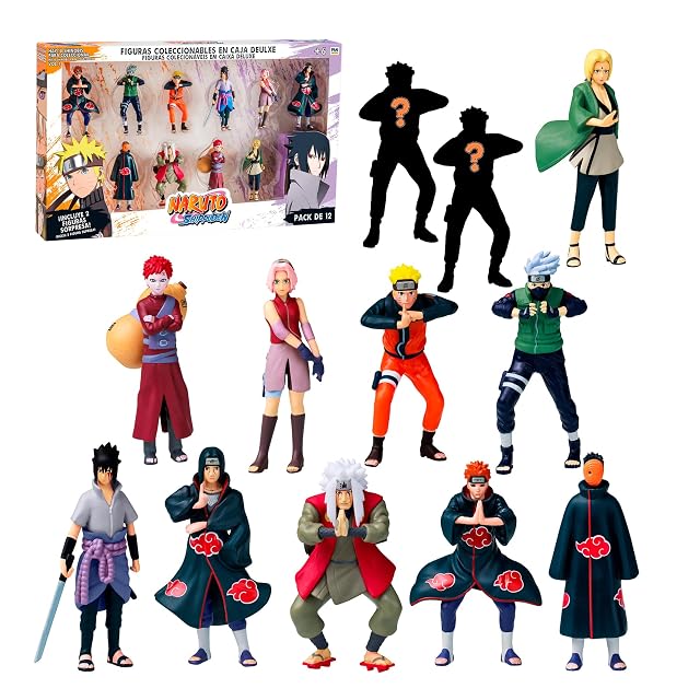 Bizak Naruto Pack de 12 Figuras en Caja Deluxe, 7 cm, Incluye 2 Figuras Ocultas de Edición Especial
