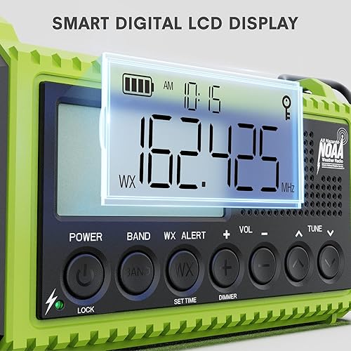 Miniatura 7 de Radio meteorológica de emergencia con manivela de mano solar AMFMSW NOAA Alert Radio de supervivencia portátil para emergencia en el hogar y al aire