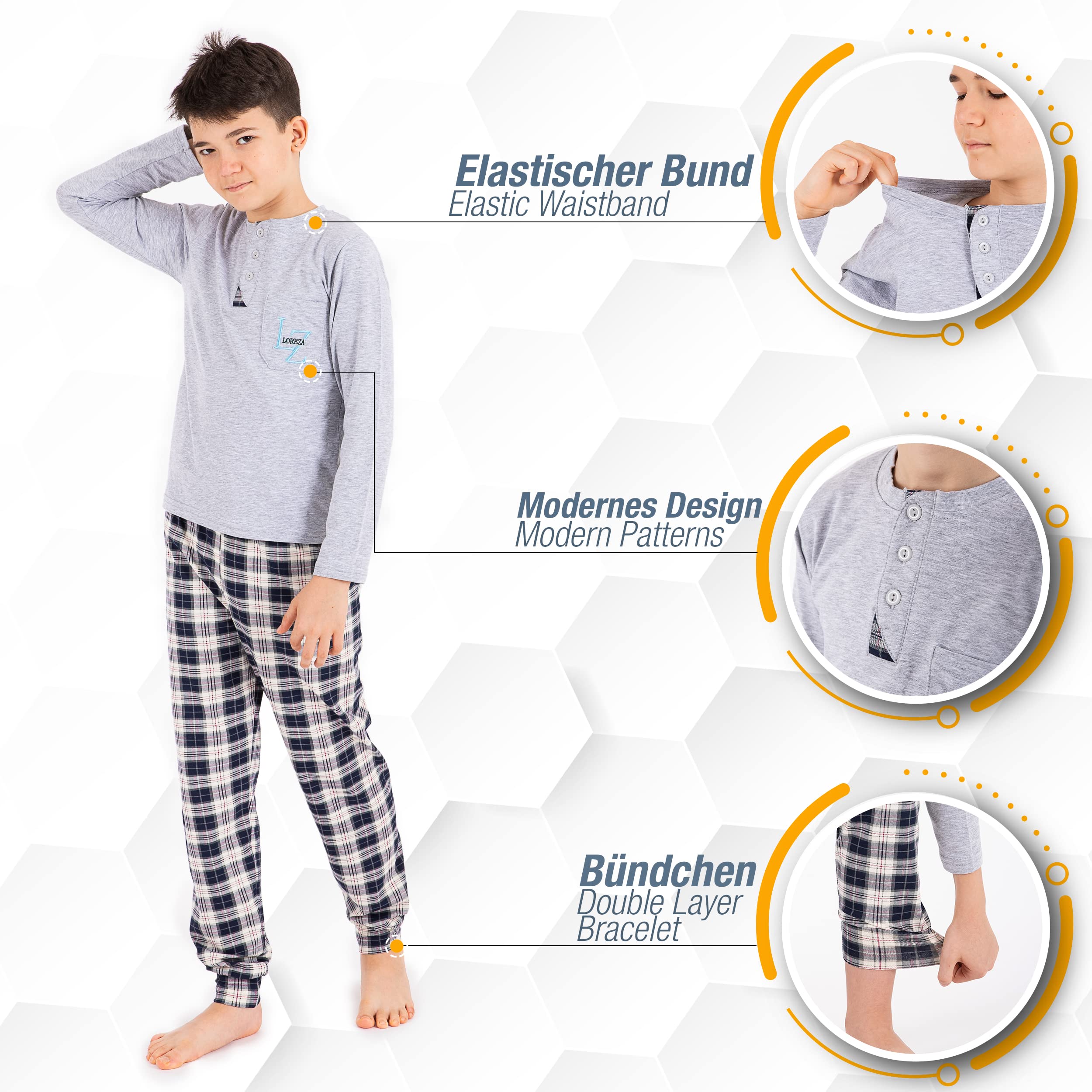 LOREZA ® Pijama para niños Conjunto de algodón de Manga Larga Pijama de Dos Piezas Traje de casa