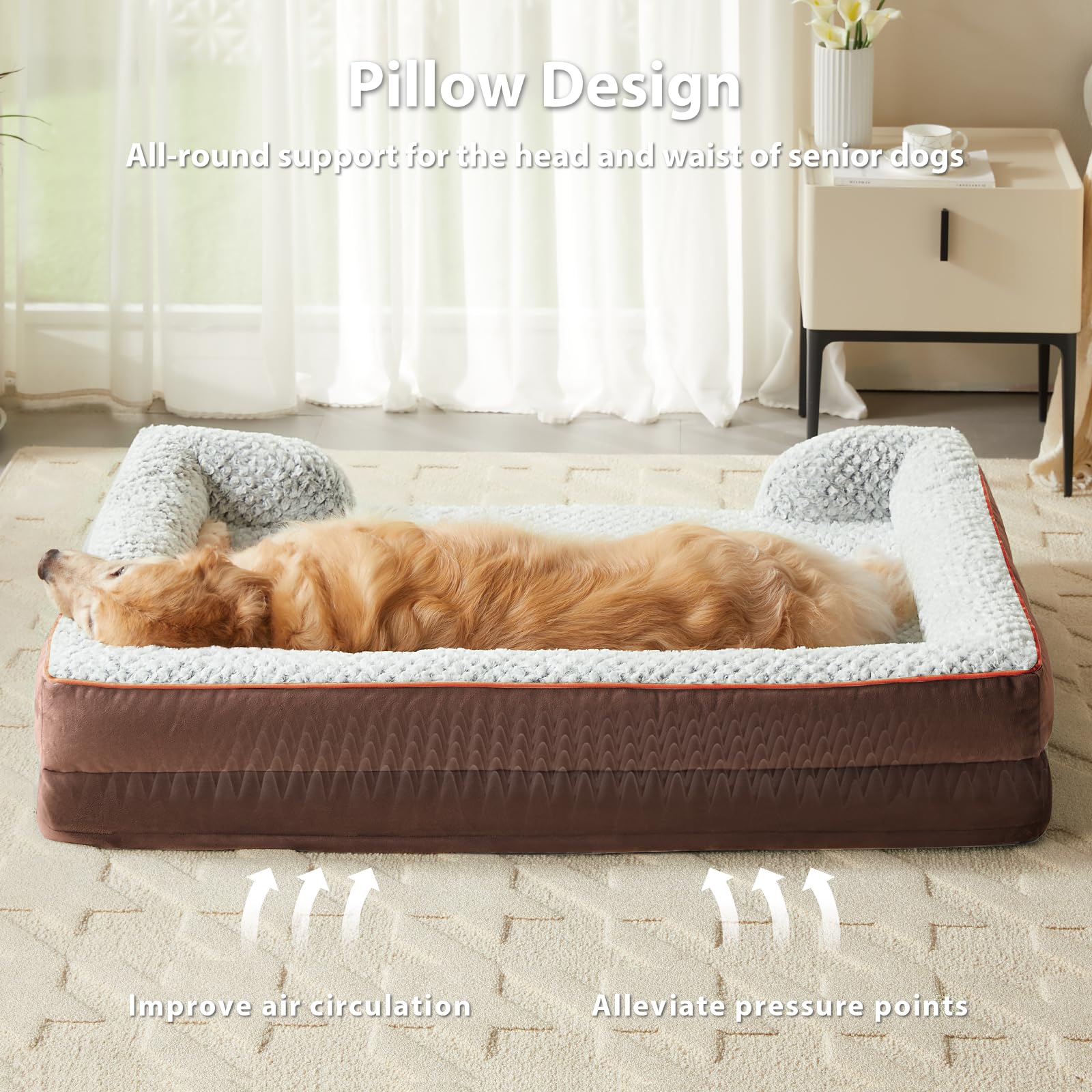 LEXTRO Orthopedic Dog Bed for Large Dogs, Egg Crate Foam Bed for Large Dogs, Equipped with Removable Waterproof Pillow Cover and Anti-Slip Bottom, Pet Bed - image 2