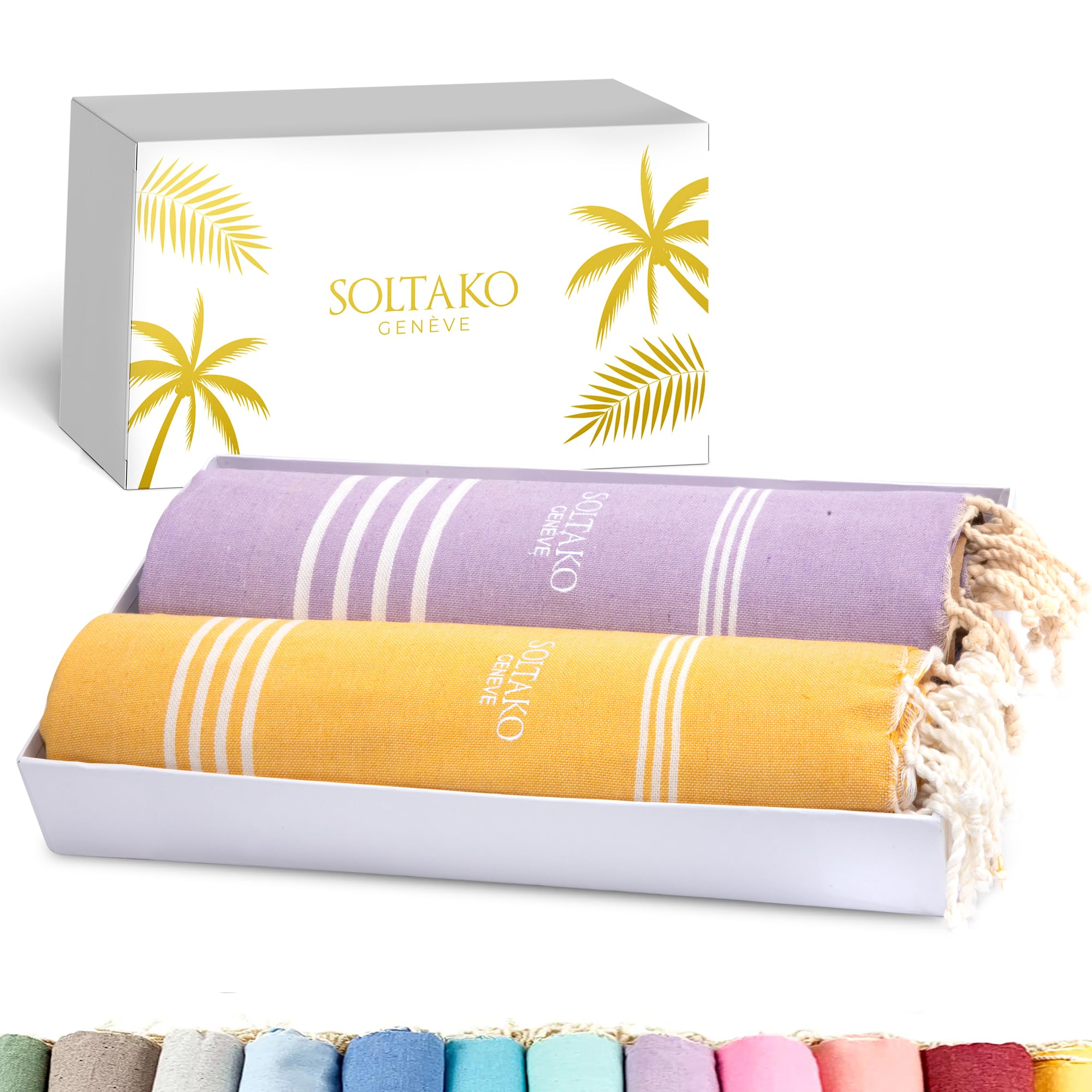 SOLTAKO Juego de 2 Toallas Turca Grande Peshtemal Fouta Beach Bath Gym SPA Yoga Hammam Toalla Piscina Picnic 100% Algodón Toalla Playa Ligera Arena Anti 100x200 cm Regalo del Dia de la Madre