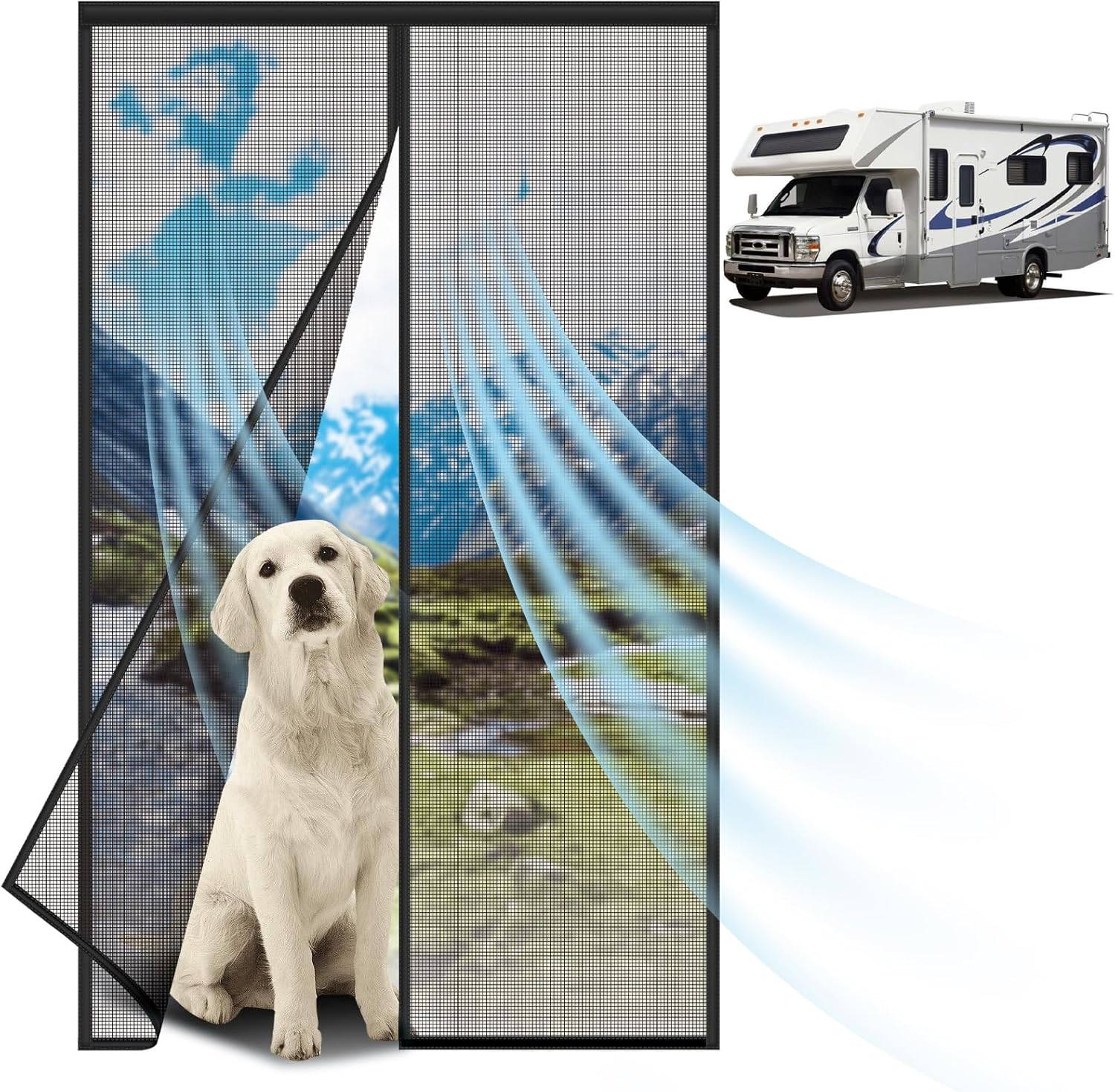 Magnetic RV Screen Door Curtain – Tear-Resistant Mosquito-Repellent Mesh for Camper, Travel Trailer, Fifth Wheel, Durable to Keep Bugs Out & Let Fresh Air in, Easy Installation & Pet-Friendly