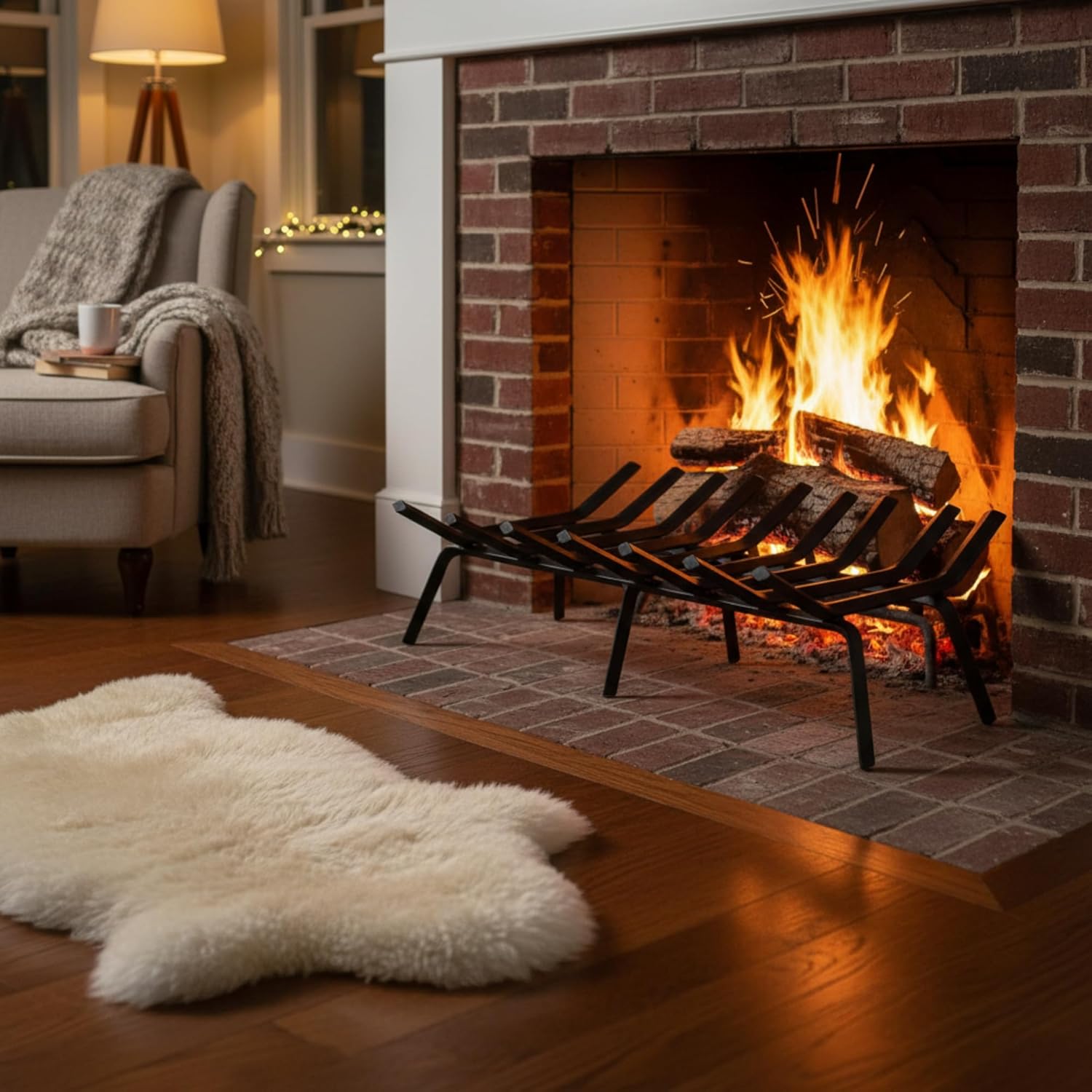Tapered Iron Fireplace Grate, 28-Inch Front Width, Durable Log Support with Center Legs for Clean and Efficient Burn