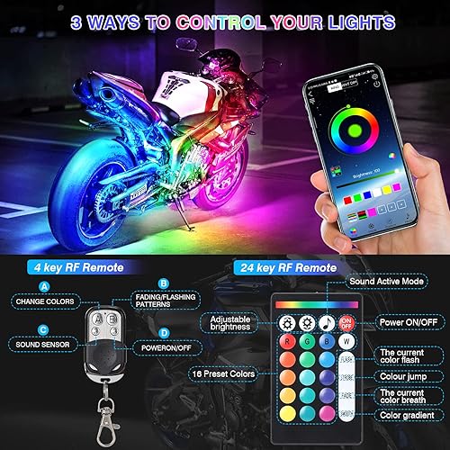 Miniatura 2 de 12 piezas de luces LED RGB para motocicleta para Harley Davidson Kawasaki Suzuki Yamaha Golf Cart, kit de luces subterráneas multicolor para