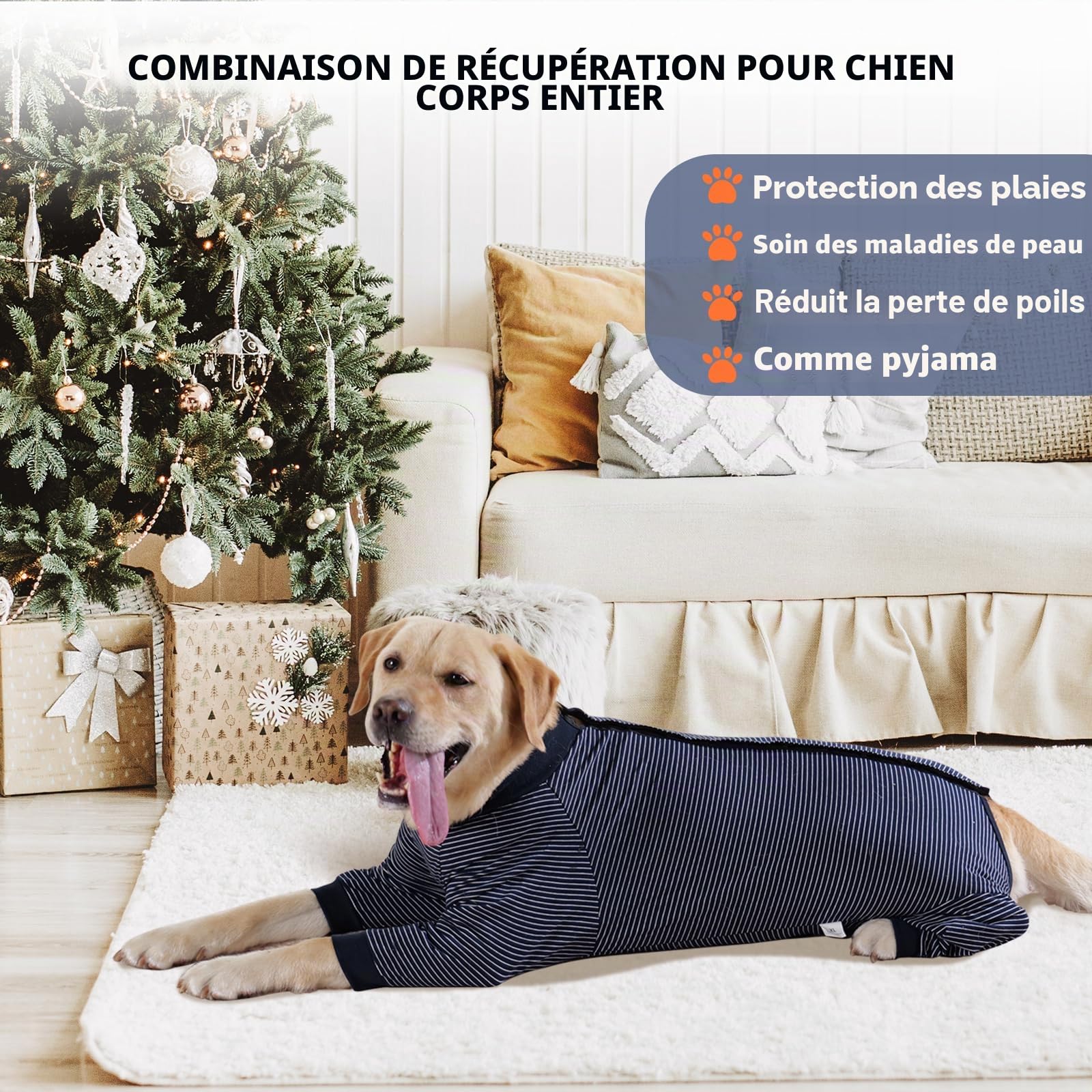 LIANZIMAU Body Chien Post Operatoire Femelle et Mâle à Manches Longues, Anti-léchage Body pour Chien Après Stérilisation Combinaison pour Chiens Moyens à Grands, Alternative Collerette Chiens