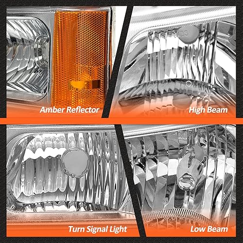 Miniatura 7 de AXLAHA 2003 2004 2005 2006 Chevy Silverado Headlights Assembly for 03 04 05 06 Chevy Silverado Avalanche 150025003500 Chrome Housing Amber Reflector