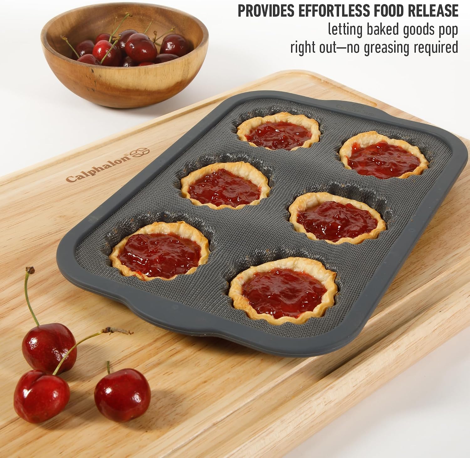 Calphalon Omni 6-Cup Mini Pie Pan with GlassFlex Technology, Flexible Silicone & Micro-Woven Glass Core for Ultra Airflow & Even Baking, Grey