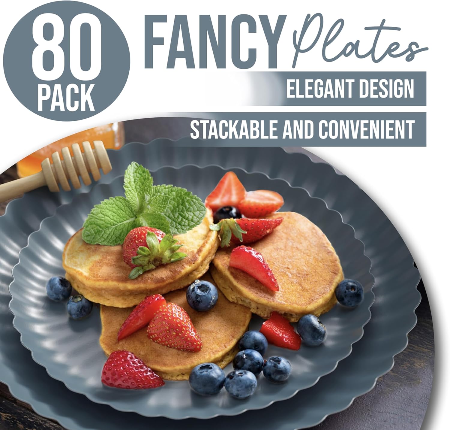 Trendables Floral Paper Plates 8.5 Inch & 10.5 Inch 80 Pcs Dinner Plate Set Fancy Disposable Plates for Party for 40 Guests 40 X 8 & 40 X 10 Large & Small Paper Plate Set for Parties Slate Blue - Image 5