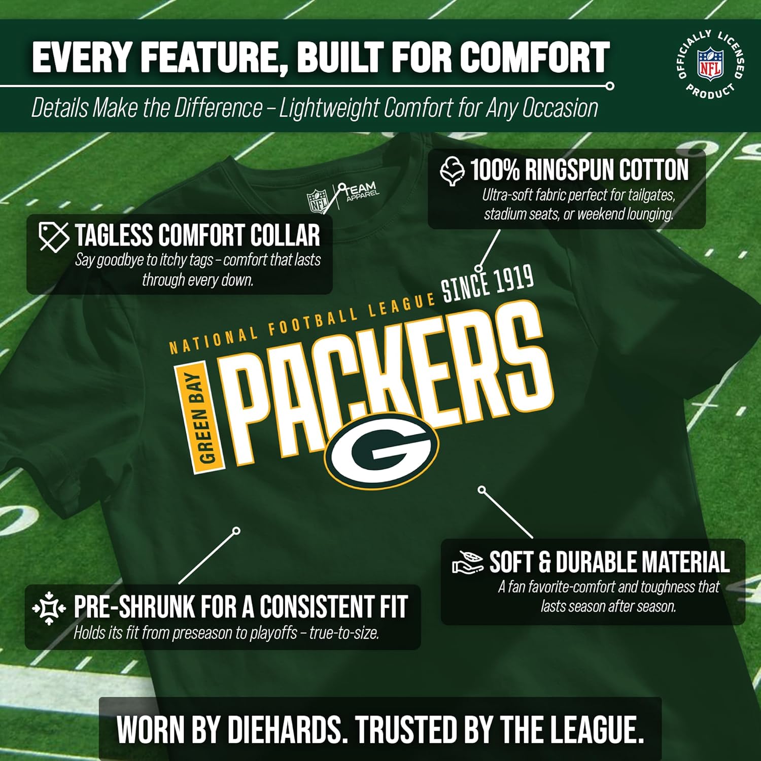 Team Fan Apparel NFL Adult Modern Endzone Tag-Less T-Shirt, Unisex Football Tee, Soft Cotton, Officially Licensed