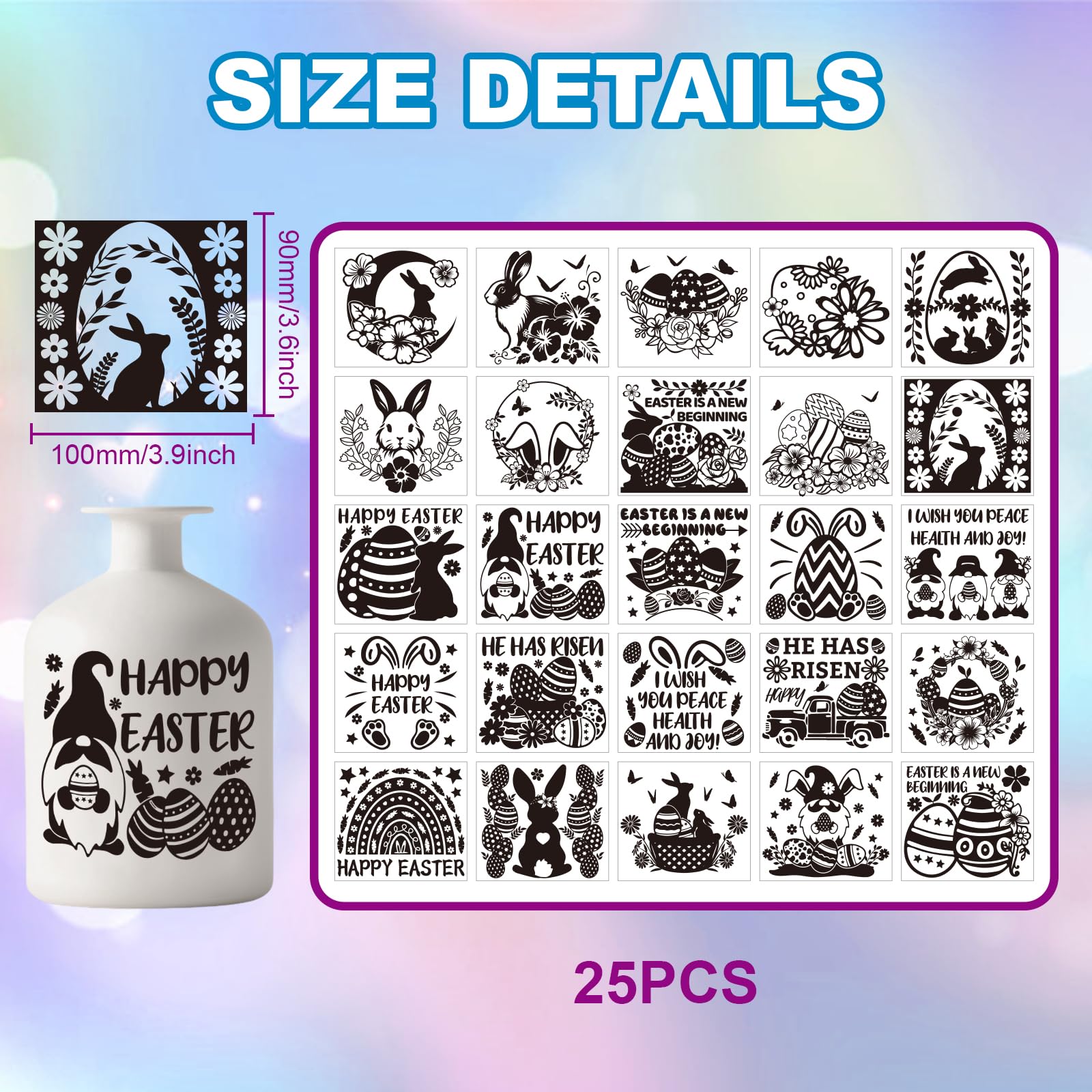 GLOBLELAND 25Pcs Easter Bunny Silhouette Mason Jar Decals Stickers Rabbit Eggs Flowers Plastic Silhouette Wall Decals Stickers Adhesive Lantern Jar Stickers Glass Art Mural Home Decor