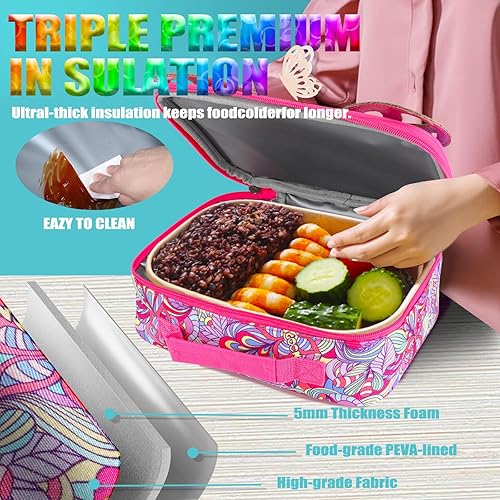 Miniatura 7 de Mochila con lentejuelas y alas de mariposa con bolsa de almuerzo para niñas, niños y adolescentes, juego de mochila escolar para preescolar, Rosado,