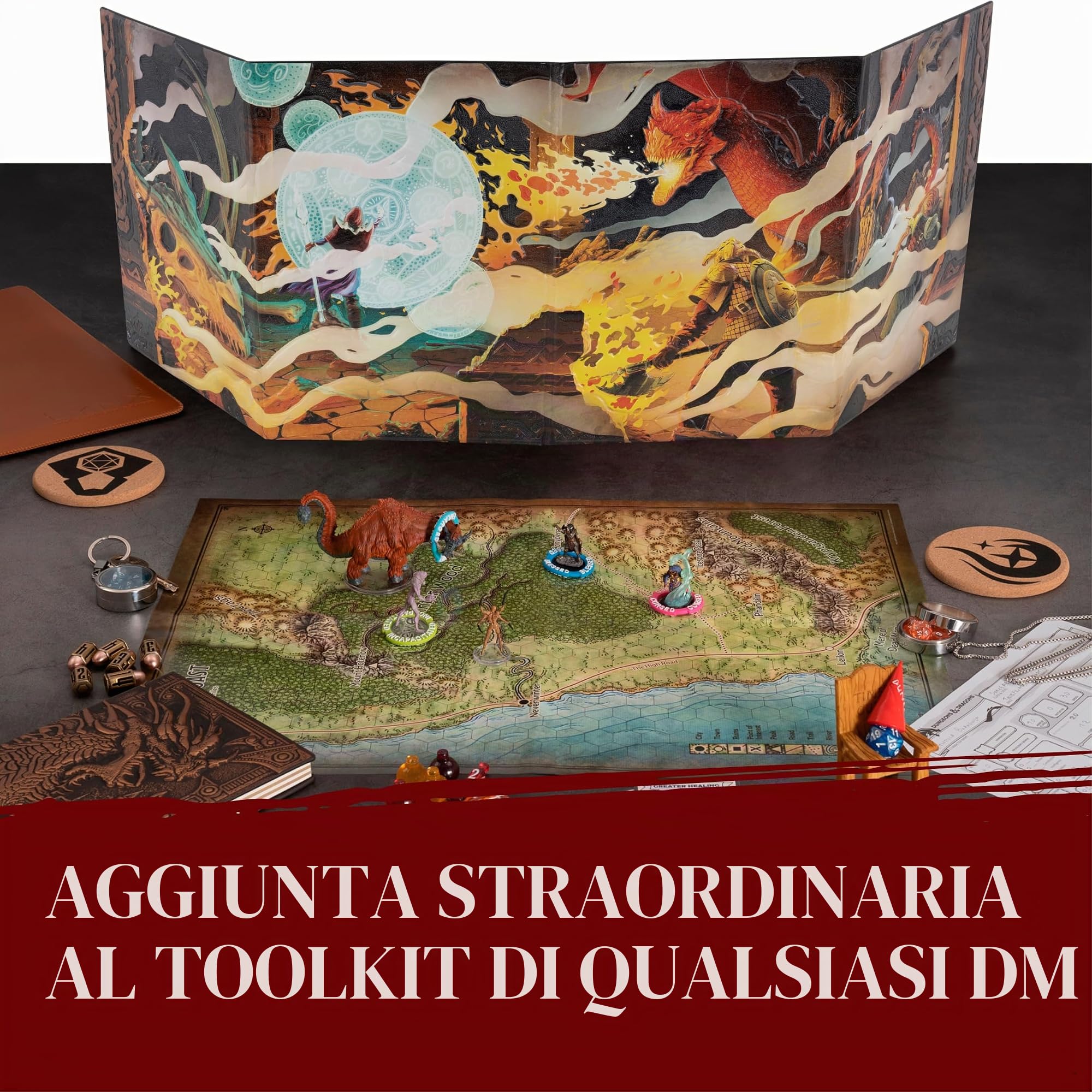 DND Schermo del Dungeon Master 5e - D&D DM Screen 3D in Ecopelle con Inserti Personalizzabili, Dungeons and Dragons GM/Game Master Accessori Regalo Uomo o Donna. Nascondi i Tiri di Dado, Mappe e Libr