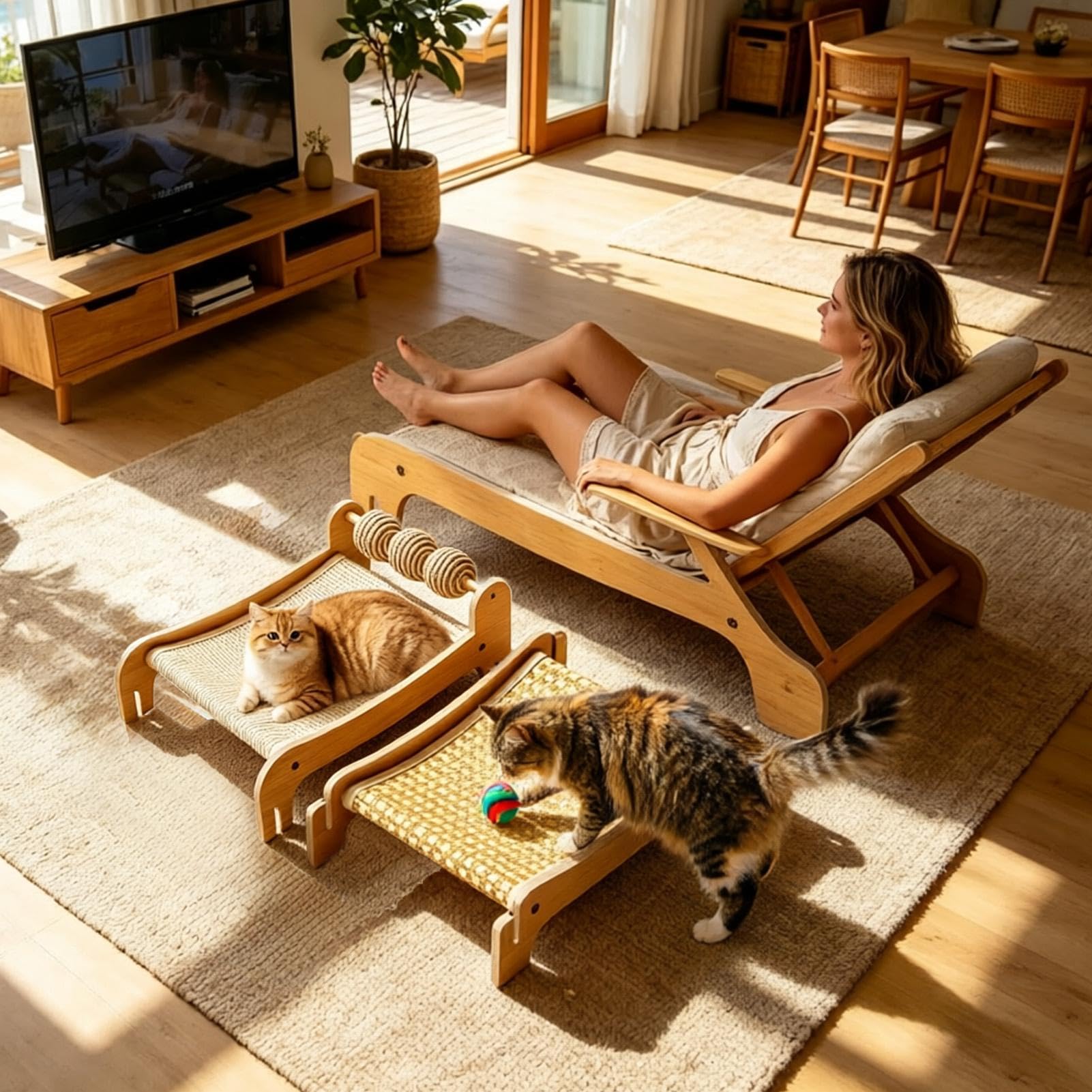 Caseta elevada para gatos Hamaca de dos transpirable de madera lavable | Litera con rascador para gato doméstico para casa, dormitorio, balcón, dormitorio y sala de estar