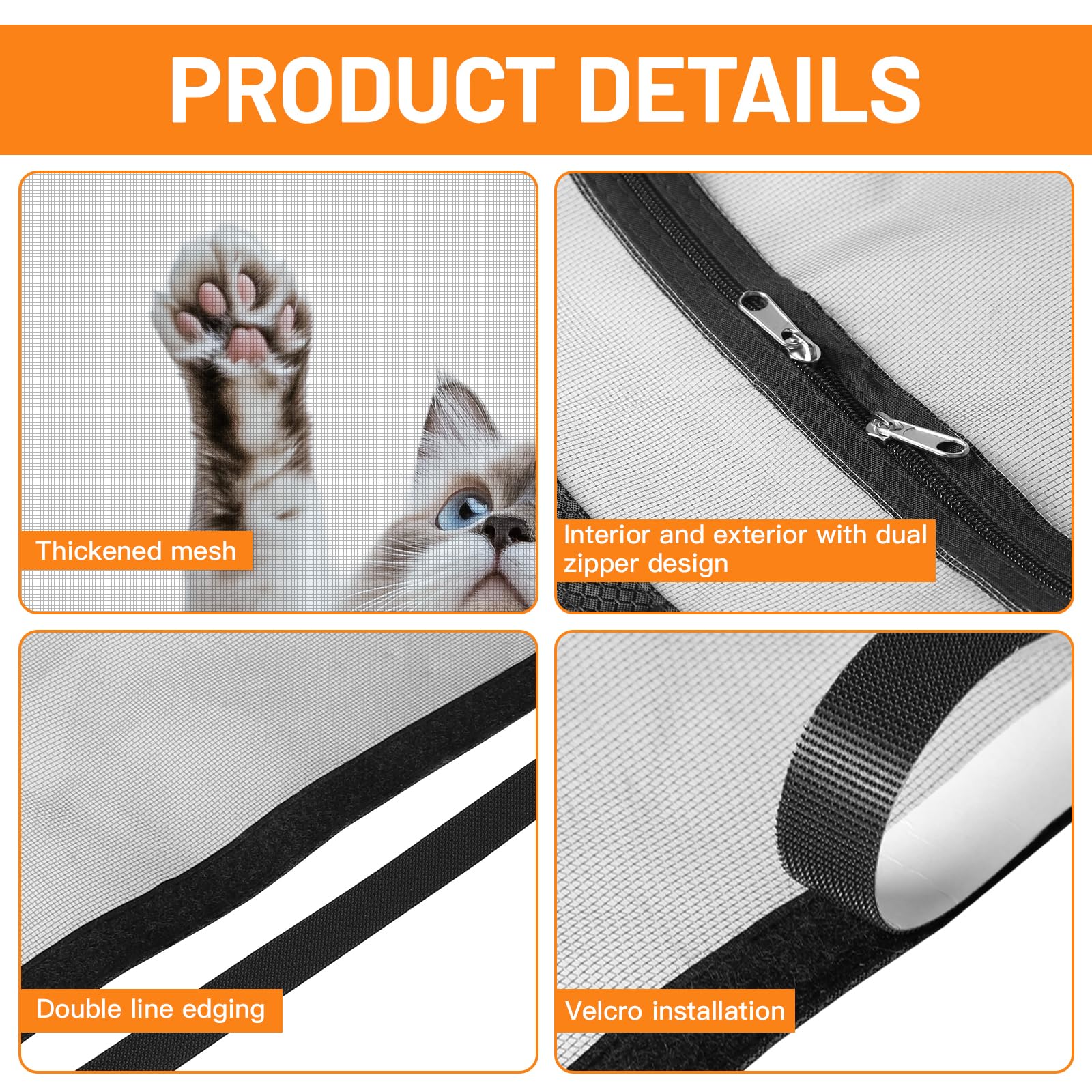 DBREAKS Porte moustiquaire pour Chat, Filet pour Chat Porte d'écran en Maille empêchant Les Chats de Courir, avec Fermeture éclair, 80x200 cm