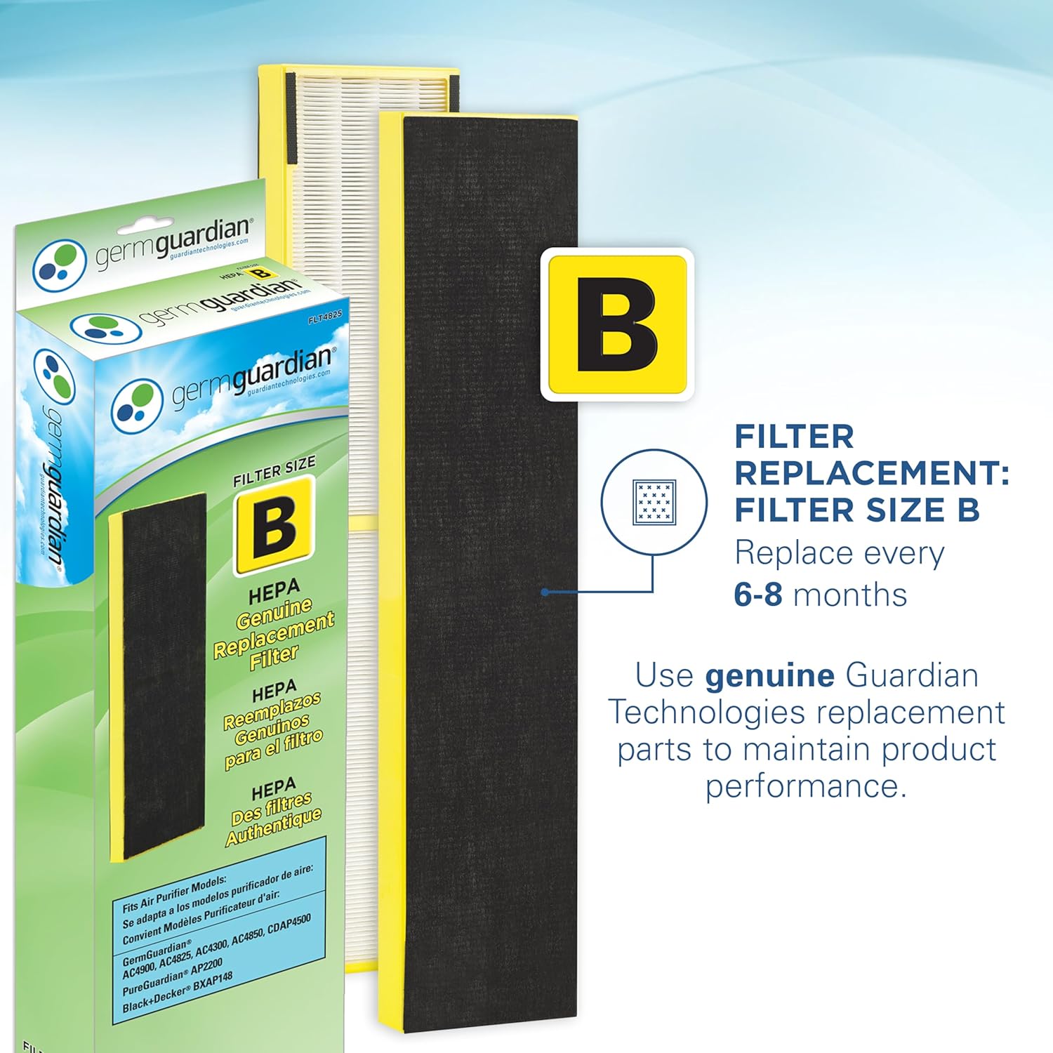 GermGuardian Air Purifier for Home with True HEPA Pure Filter and UV-C Light, Reduces up to 99.97% of Harmful Dust, Pollen, Odors, Covers 728 Sq. Ft., 22 Inches, Silver, AC4900CA