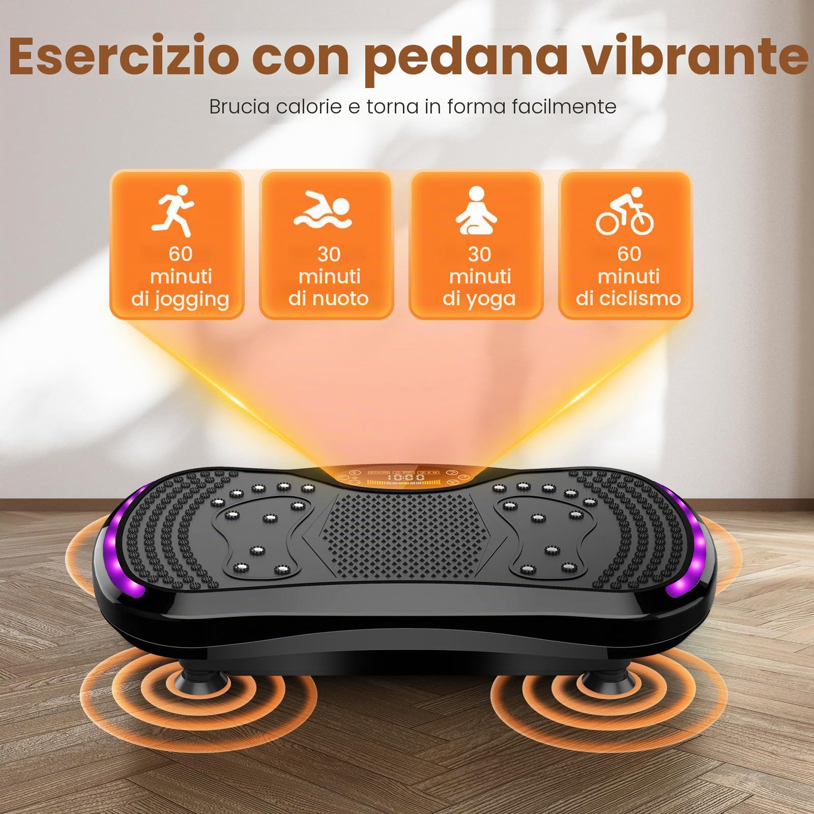 Pedana Vibrante Dimagrante Vibration Plate con 200 Livelli, 9 Programmi, Bluetooth, a Basso Rumore Fino a 200 kg per Circolazione Gambe, Ritenzione Idrica e Drenaggio Linfatico