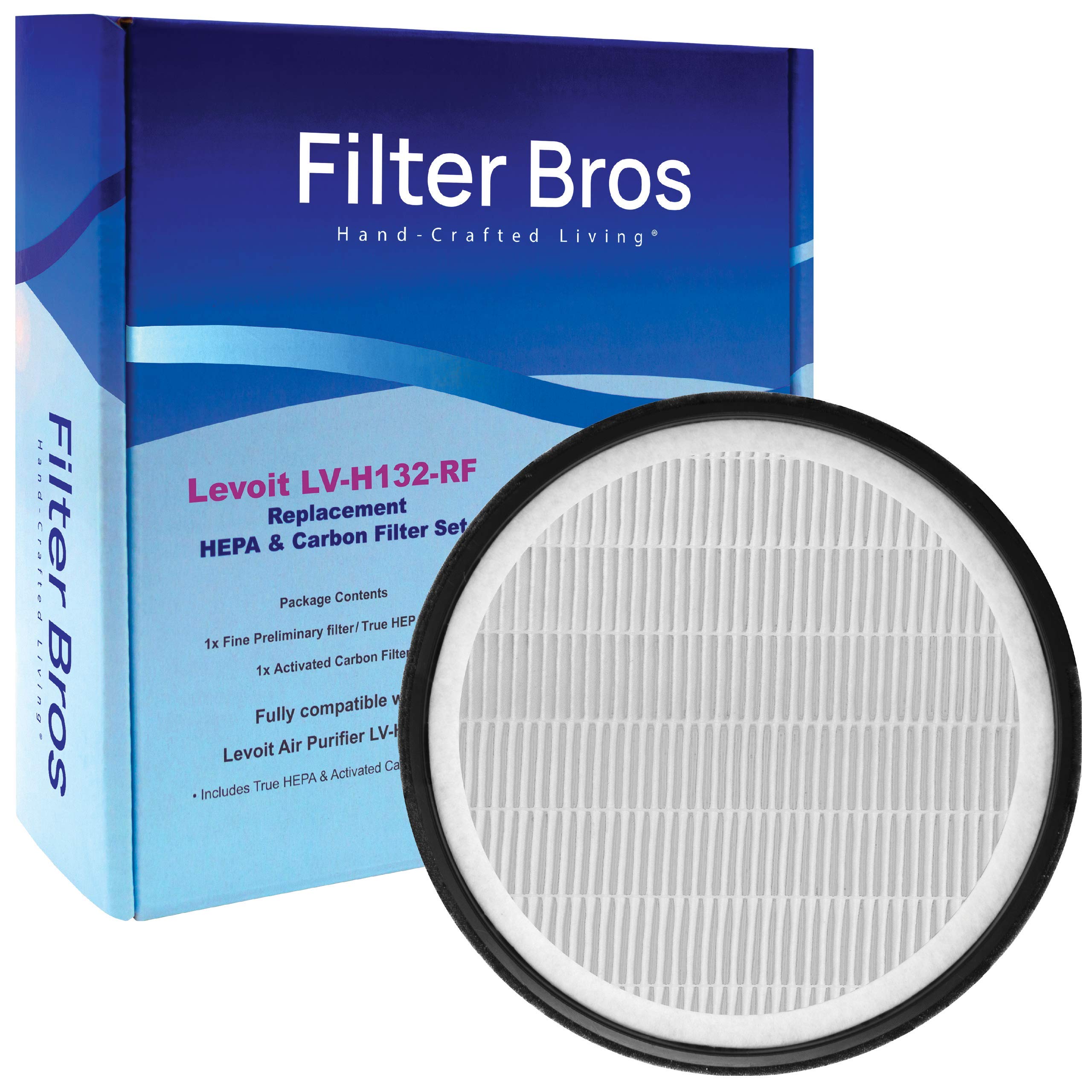 Filter Bros Hand-Crafted Living LV-H132-RF HEPA Activated Carbon Replacement Fits LEVOIT H132