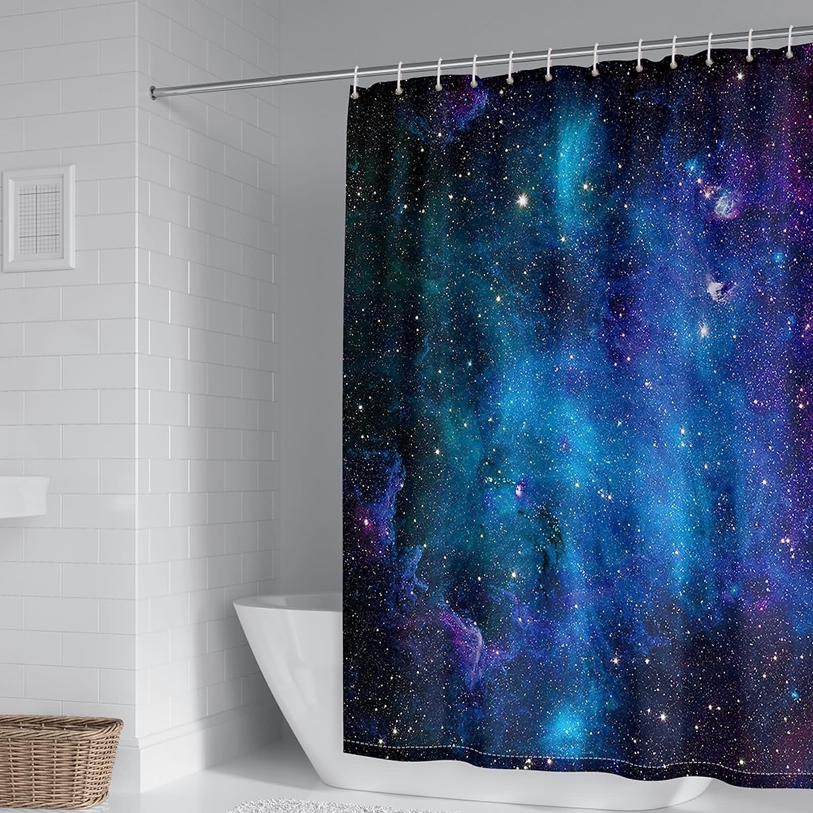 Rideau de douche 240x200 cm décor astronomie pour une salle de bain moderne et propre