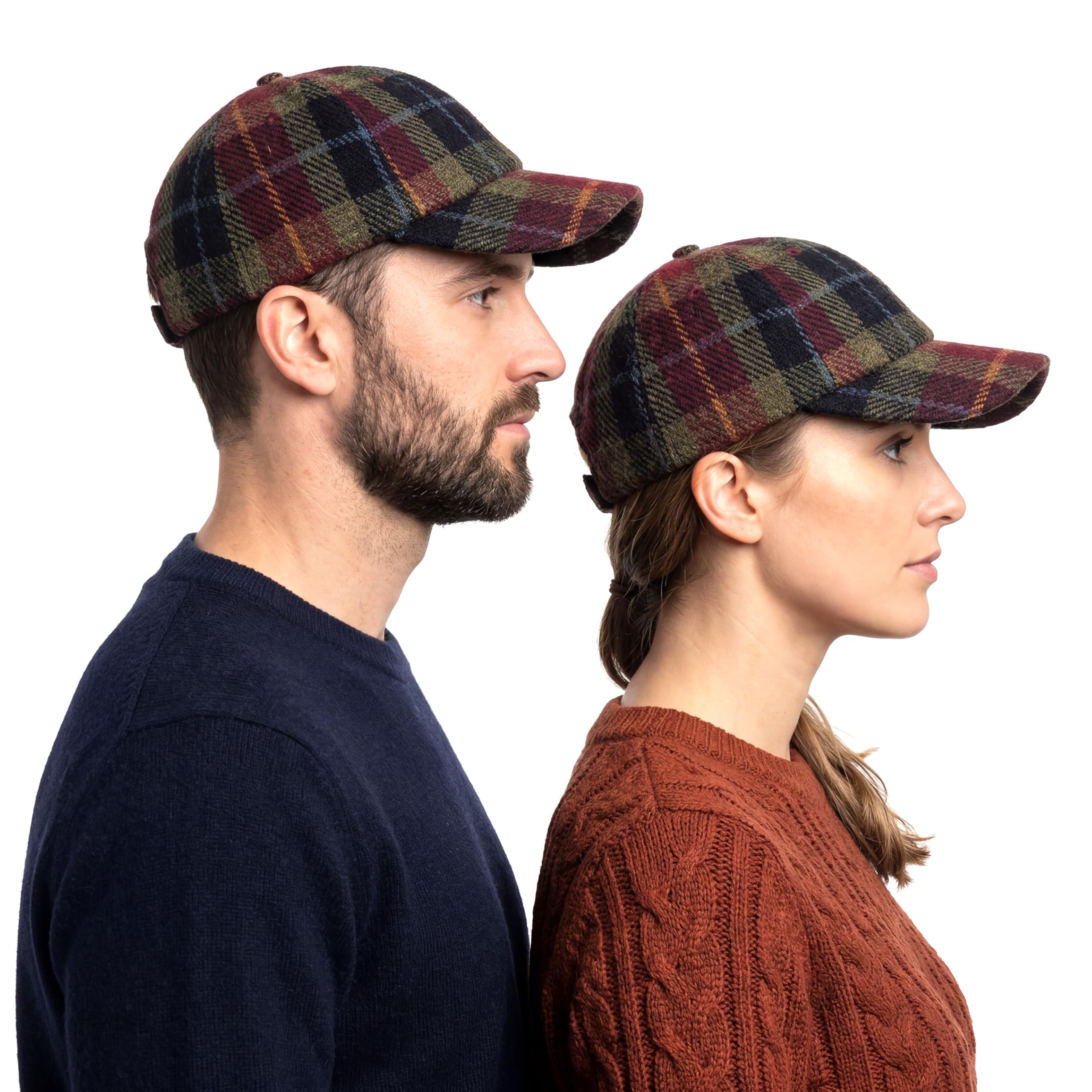Tartan Tweeds Harris Tweed Men's Baseball Cap Adjustable Hat (Rust Check)