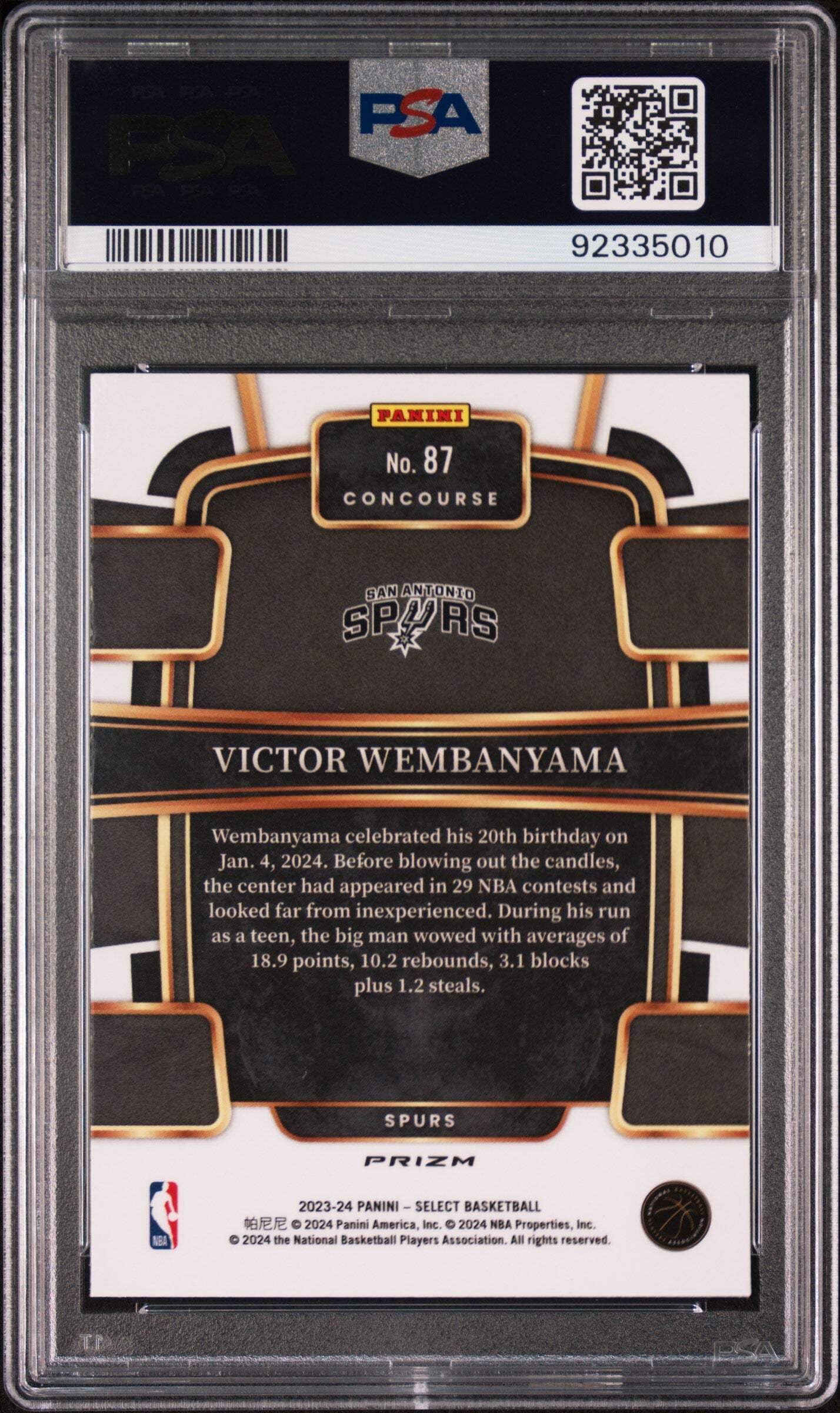 Amazon.com: Graded 2023 Panini Select Victor Wembanyama #87 Orange