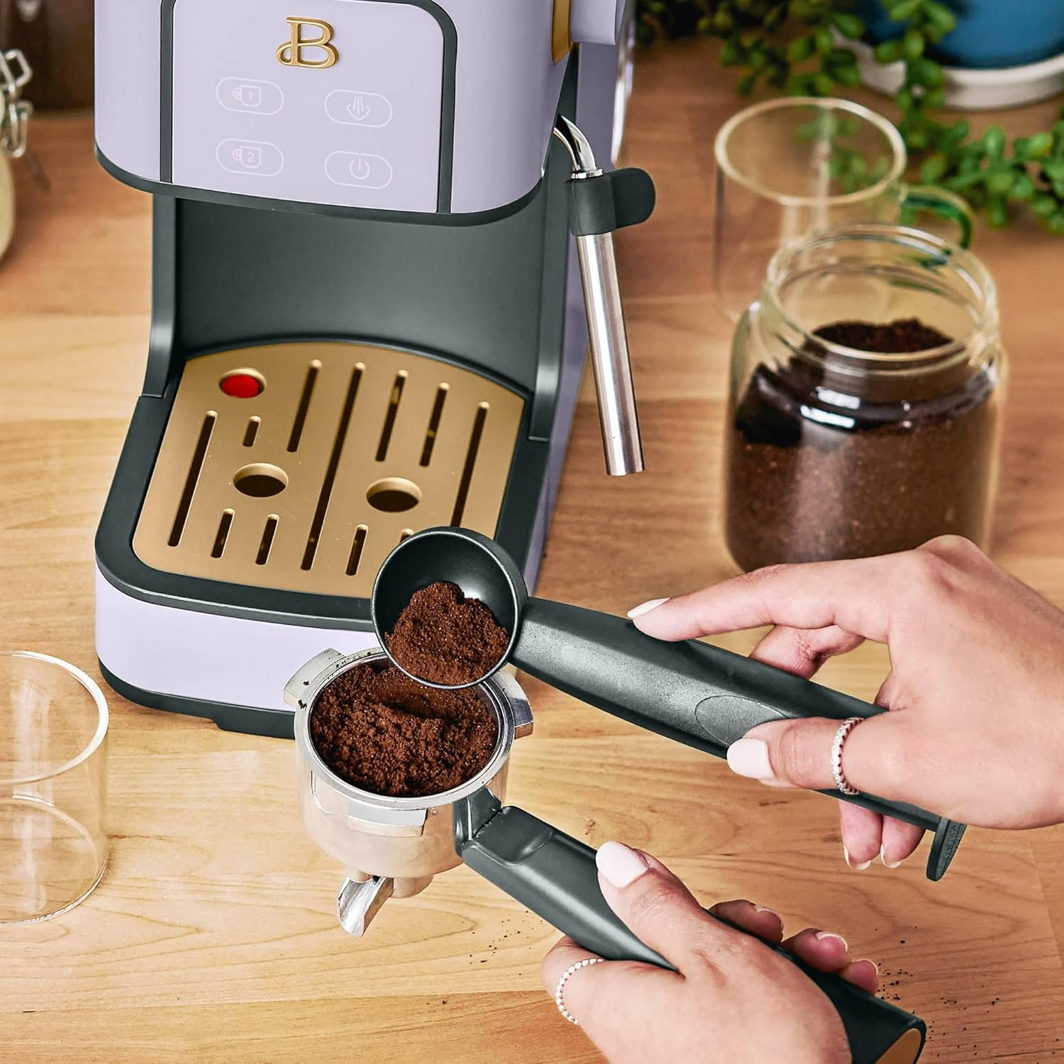 IT'S BRAZILIAN Beautiful Slim Espresso Machine with 20-Bar Pressure, Lavender by Drew Barrymore