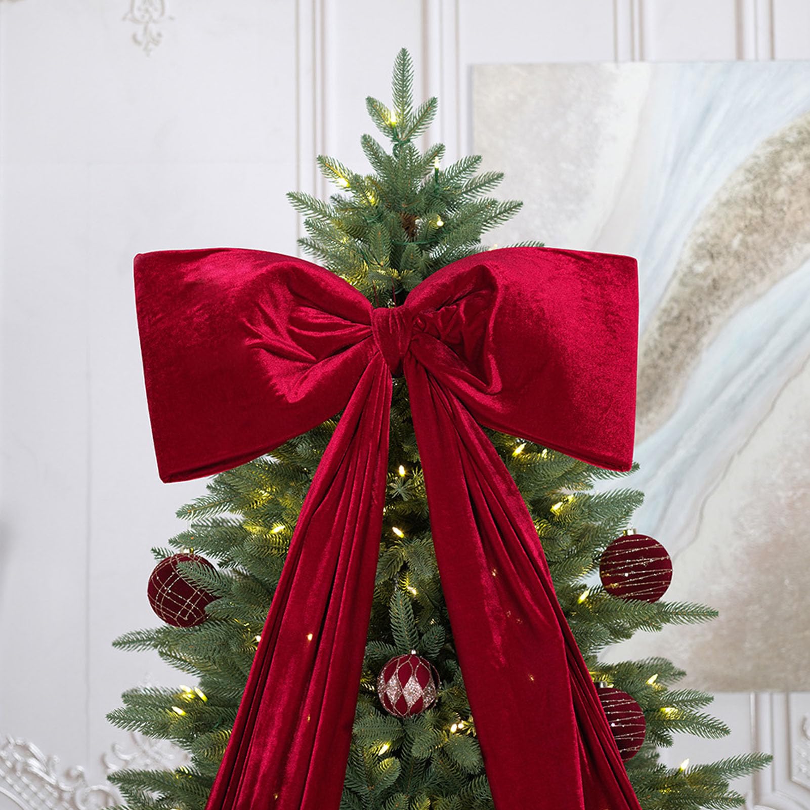 Weihnachtsbaumspitze Schleife 5,9 Fuß Große Samtschleife für Weihnachtsbaum Ferienhaus Wand Outdoor Indoor Party Girlande Basteln Dekoration, Rot