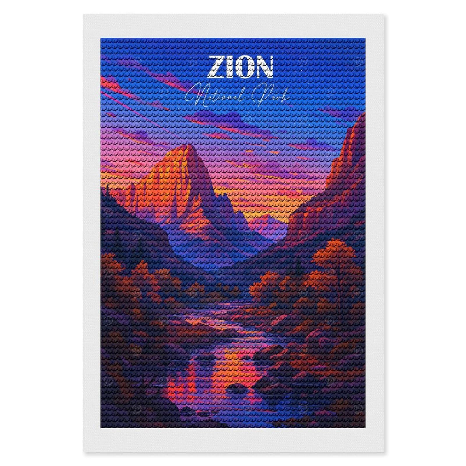 Junmoney Majestic Zion National Park Round Drill Diamond Painting 8"x12", for Adults, Creative Leisure Activity, Office Decor, Holiday Gift Idea