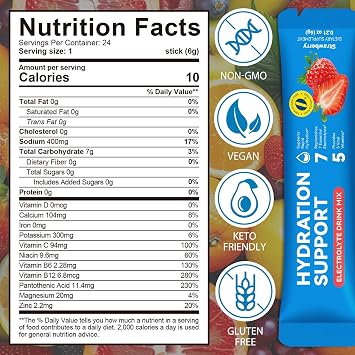 Electrolytes Powder Packets, Hydration Powder Drink Mix - 7 Essential Electrolytes, 5 Vitamins for Hydration & Nutrients Replenishment, Energy Recovery, Sugar Free - 24 Packets/6 Flavors