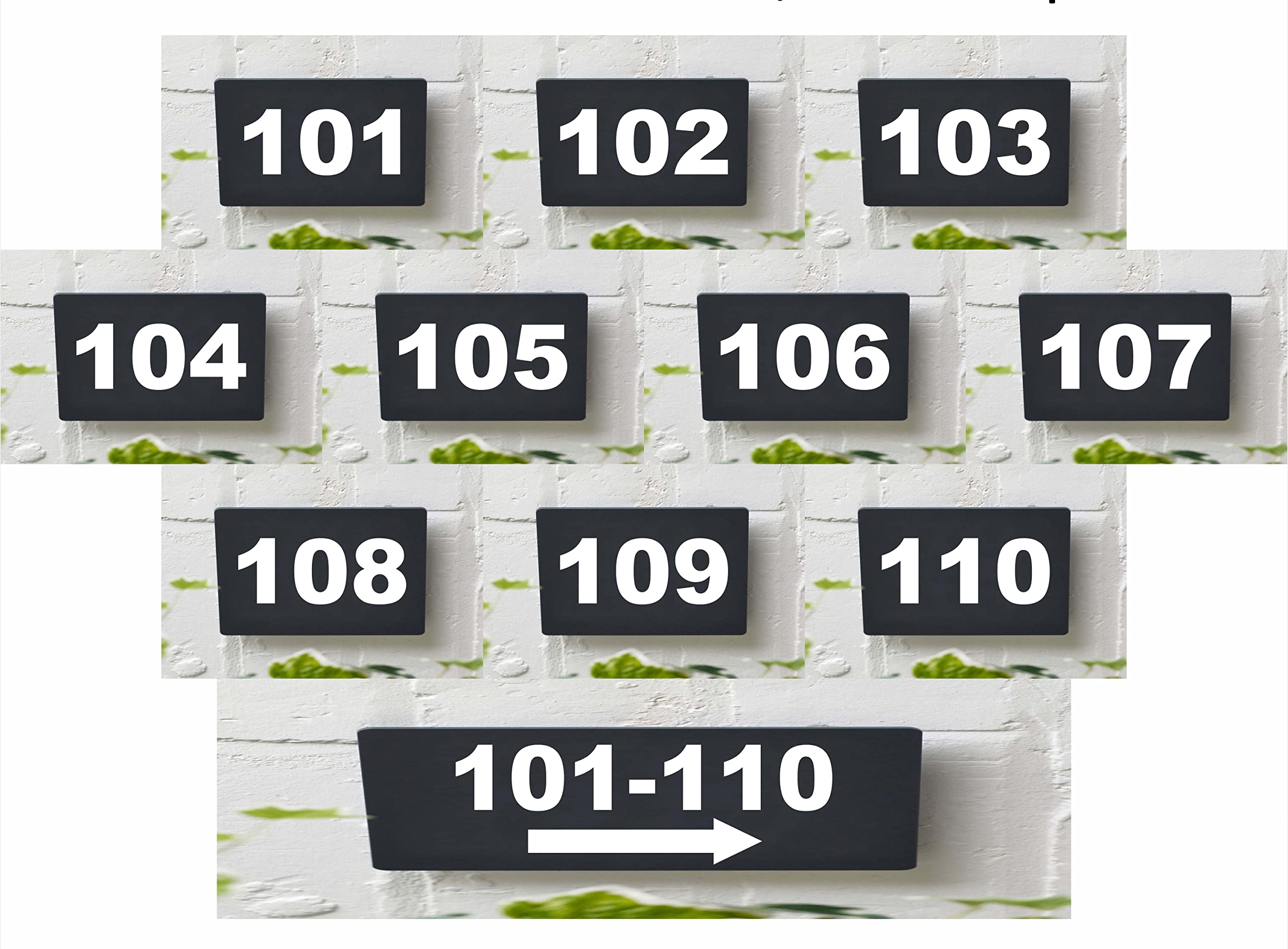 Number Plate 101 -110 , Combo pack 11 Number Plate Room, Hotel, Hospital, Lodge,Apartment, Flat,Door No,College, Library, Rack Numbers Warehouse,, Acrylic black board with white letters number plate fixed with water proof pvc sticker and strong double side tape-image-48