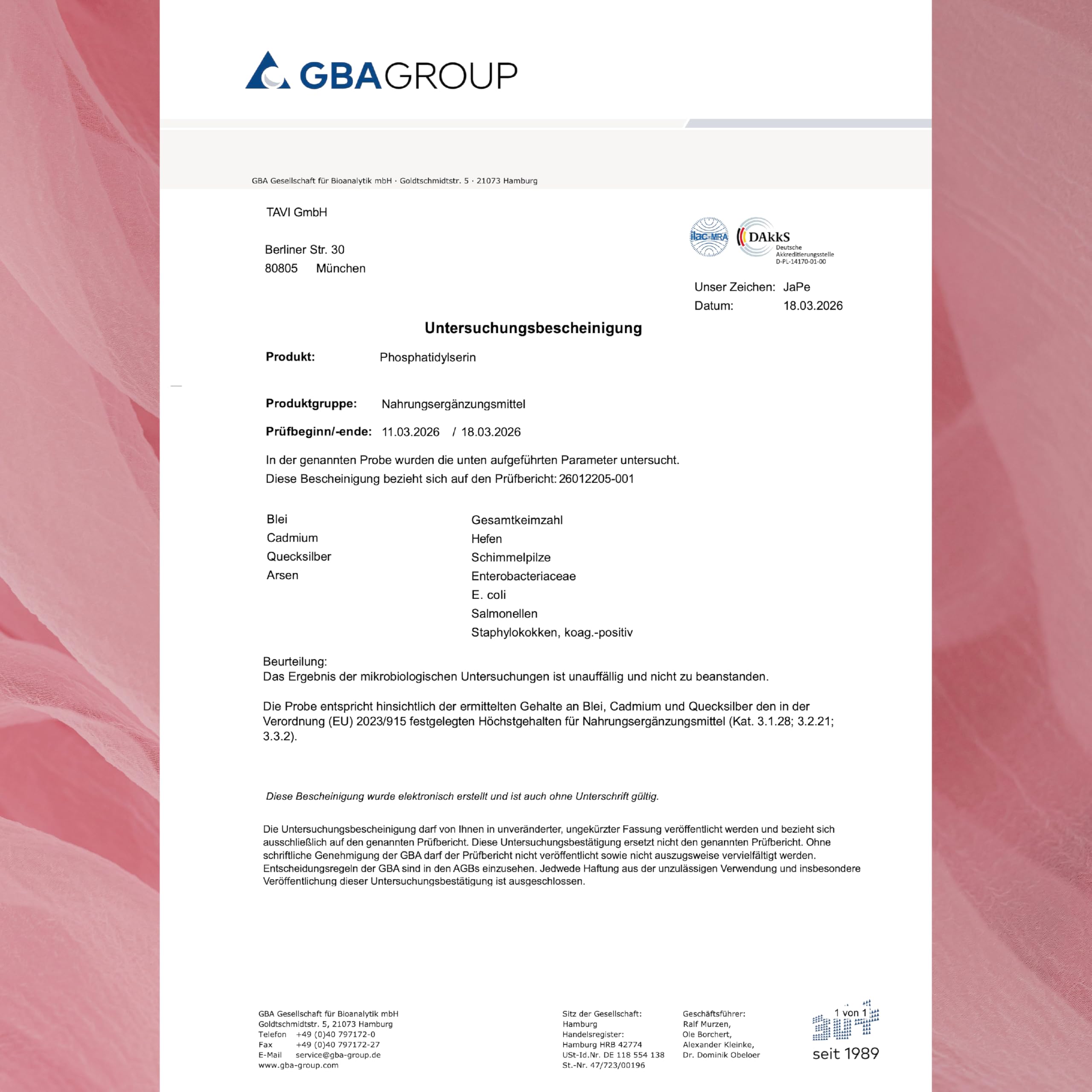 TAVI® Phosphatidylserin • 120 Kapseln x 100mg • ohne Zusatzstoffe | Hergestellt und laborgeprüft in Deutschland