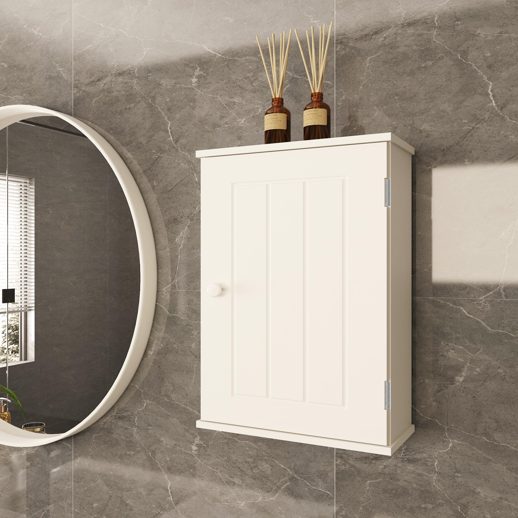 Small Bathroom Medicine Cabinet with Doors,Over The Toilet Storage Cabinet with Adjustable Shelves,Wall Mounted Storage Cabinet Organizer for Bathroom-Laundry Room