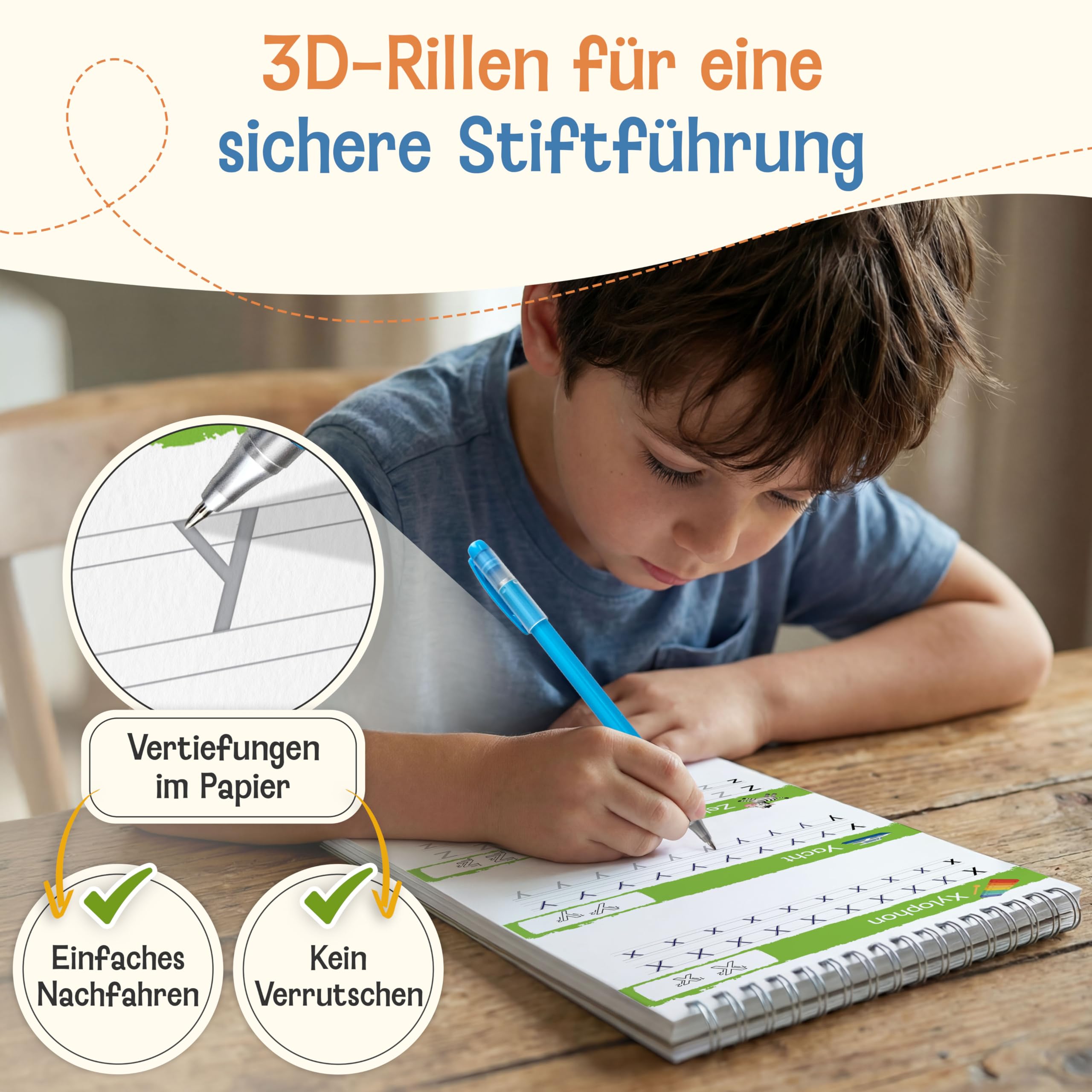 Magische Übungshefte für Vorschule ab 5 Jahren für Mädchen & Jungen - 5 Hefte + Stifte - Wiederverwendbare Vorschulhefte - Buchstaben, Zahlen, Formen und Schreiben lernen - Für Rechts- & Linkshänder