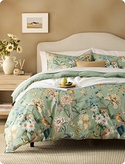 Bedsure PureWoven green botanical cotton duvet cover set