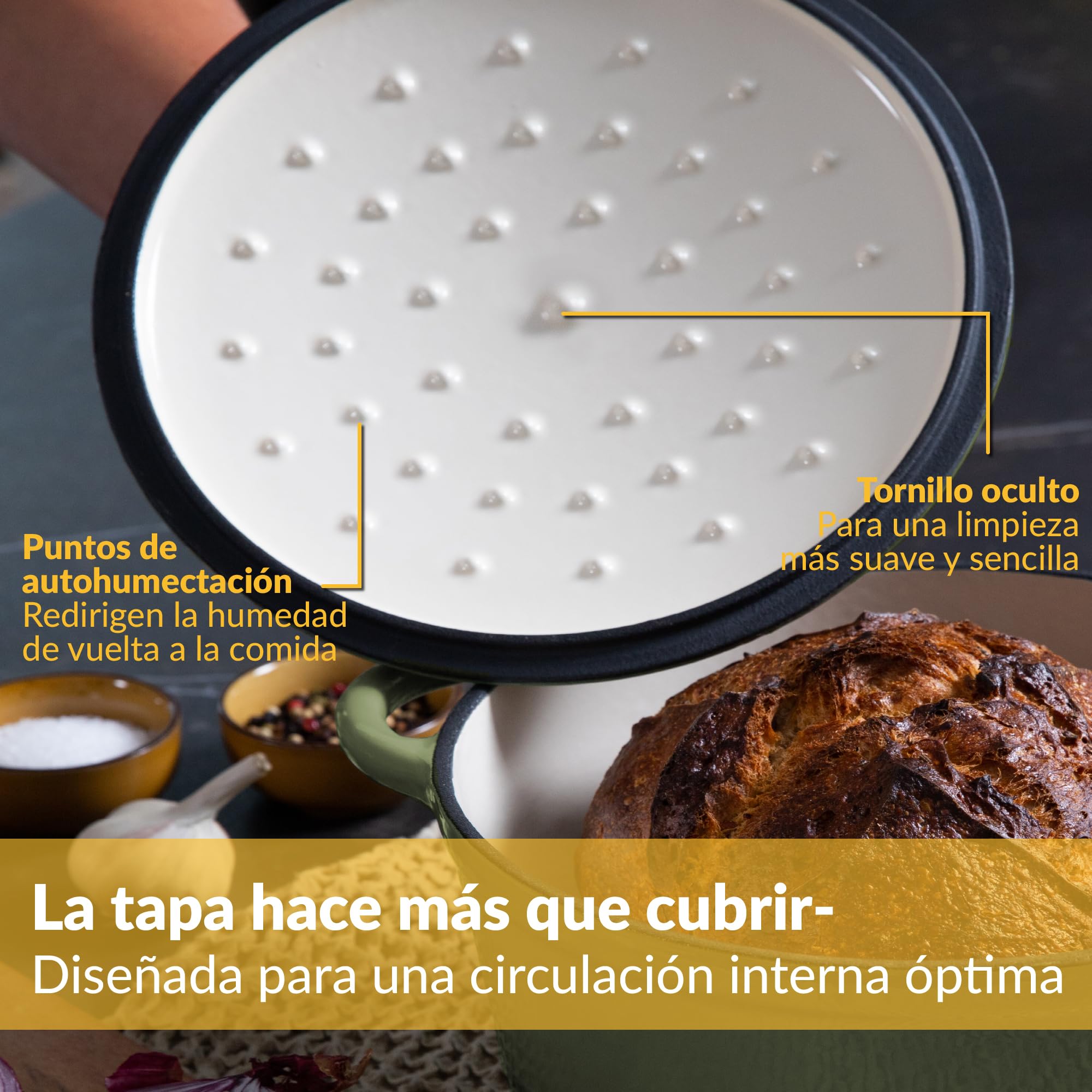 Chefarone Cacerola Hierro Fundido 24 cm 3,5L Esmaltada con Tapa Inducción Horno – Cocotte Multiusos para Hornear Pan Guisar Freír Cocinar
