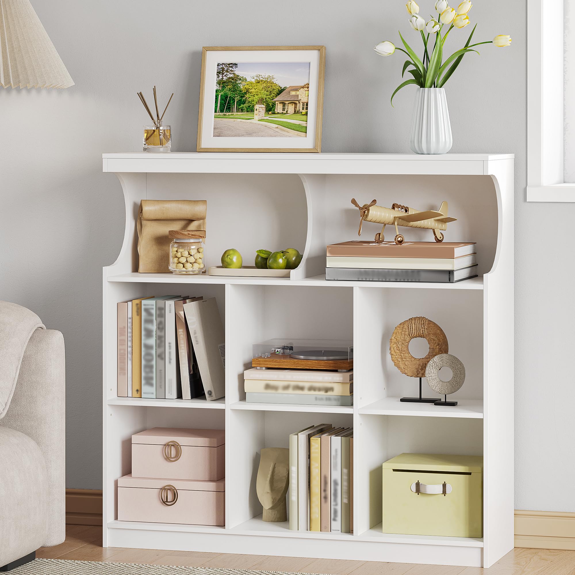 Hzuaneri Libreria, 8 Cubi Bianco Scaffale Autoportante Scanalature con U, Libreria da Parete, Scaffale Portaoggetti per Soggiorno, Ufficio, Studio, 30 x 100 x 100 cm, Bianco, BC33203X
