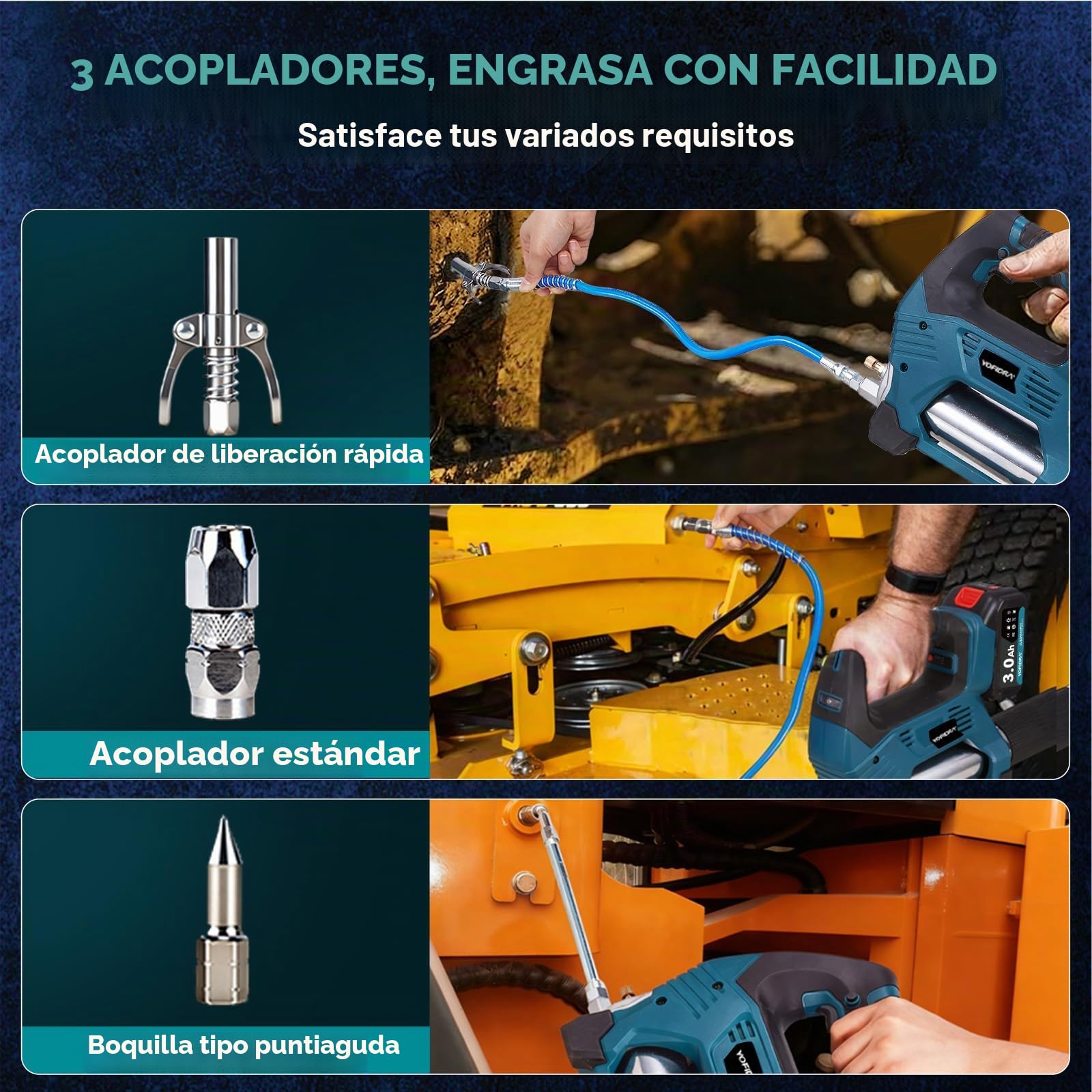 Yofidra Engrasadora Batería Kit, Pistola Engrasadora Sin Escobillas con 2 Baterías de 3.0 Ah, 12,000 PSI, Caudal de 170 ml/min, 3 Niveles, Eficiente para Tractores, Camiones y Maquinaria