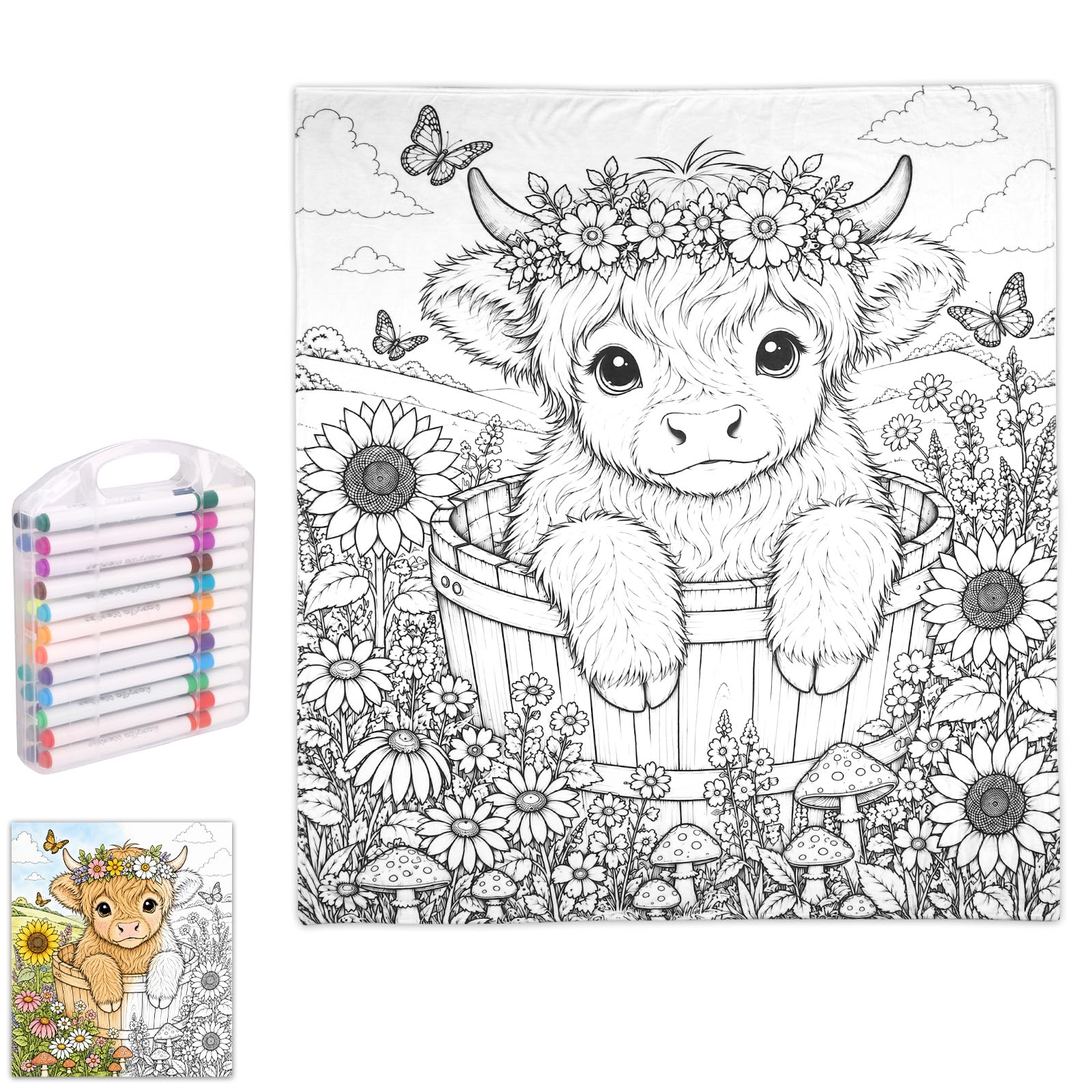 Sinbana DIY Coloring Blanket with 24 Markers, Creative Blankets